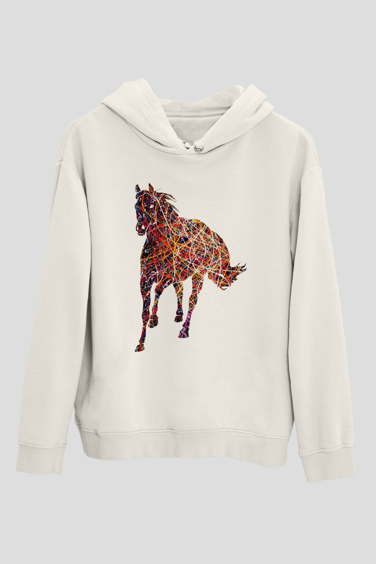 At Beyaz Unisex Kapüşonlu Sweatshirt