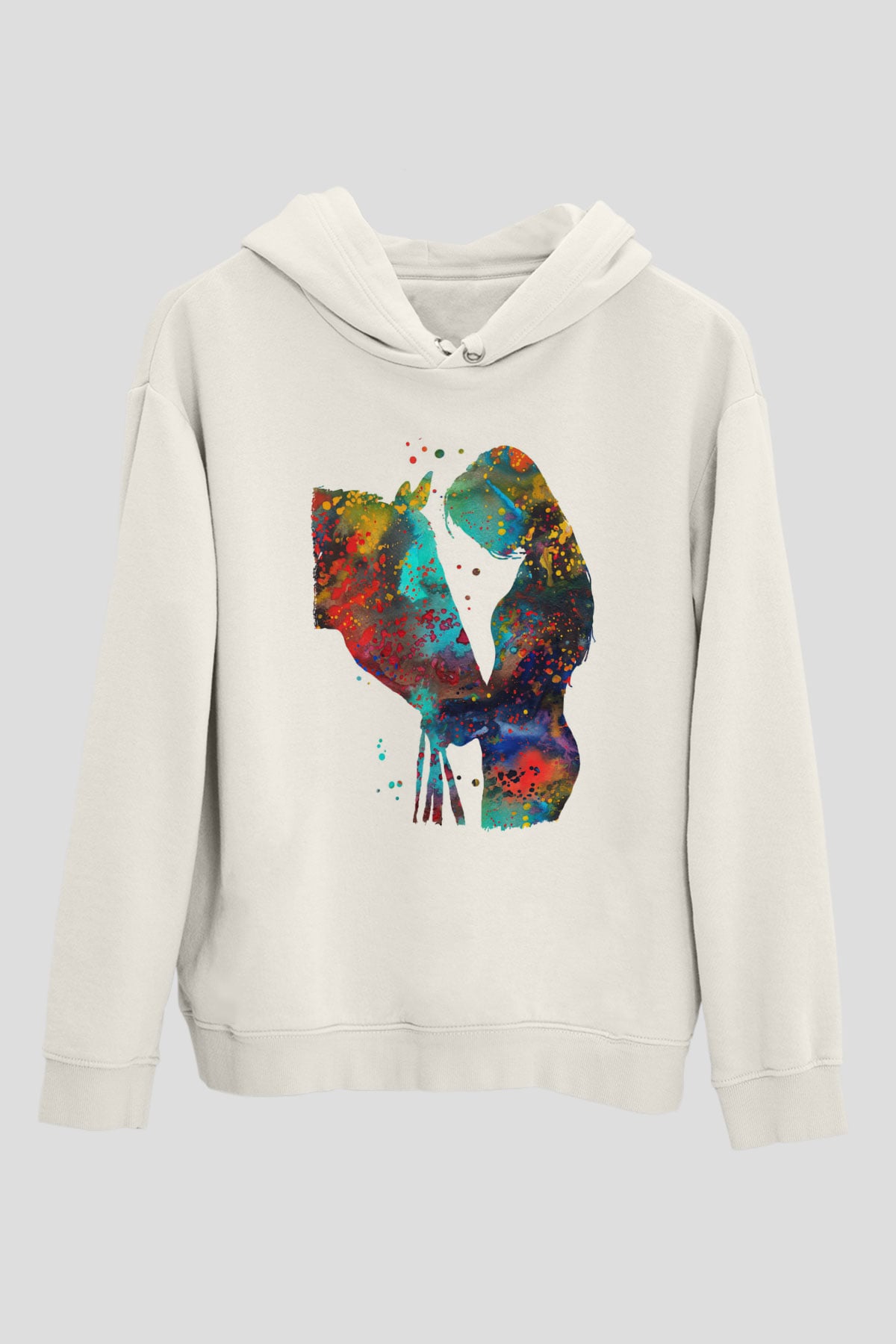 At Beyaz Unisex Kapüşonlu Sweatshirt