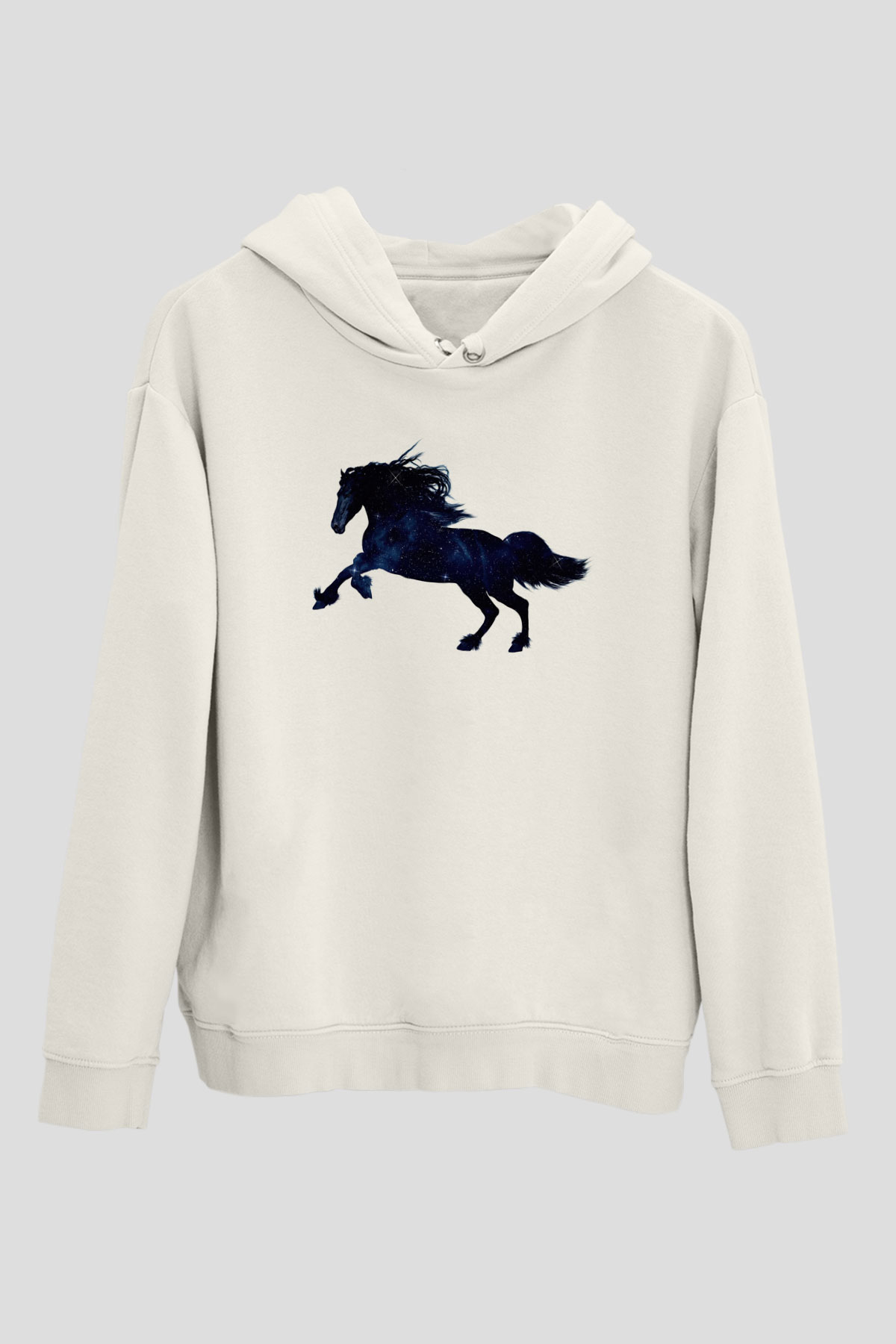 At Beyaz Unisex Kapüşonlu Sweatshirt