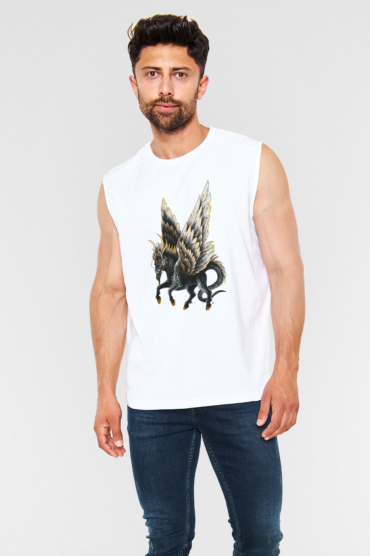 At Beyaz Unisex Kolsuz Tişört