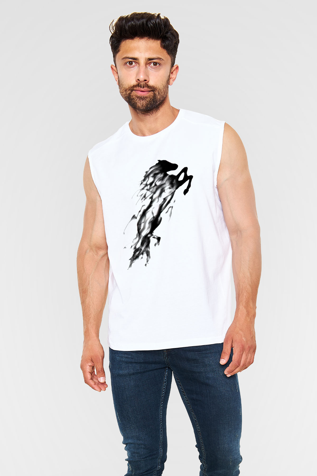 At Beyaz Unisex Kolsuz Tişört