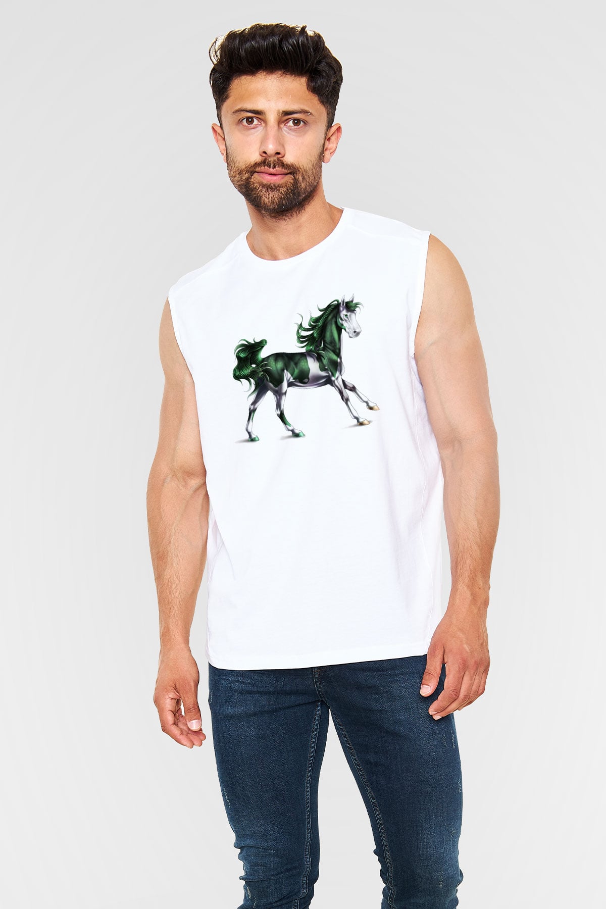 At Beyaz Unisex Kolsuz Tişört