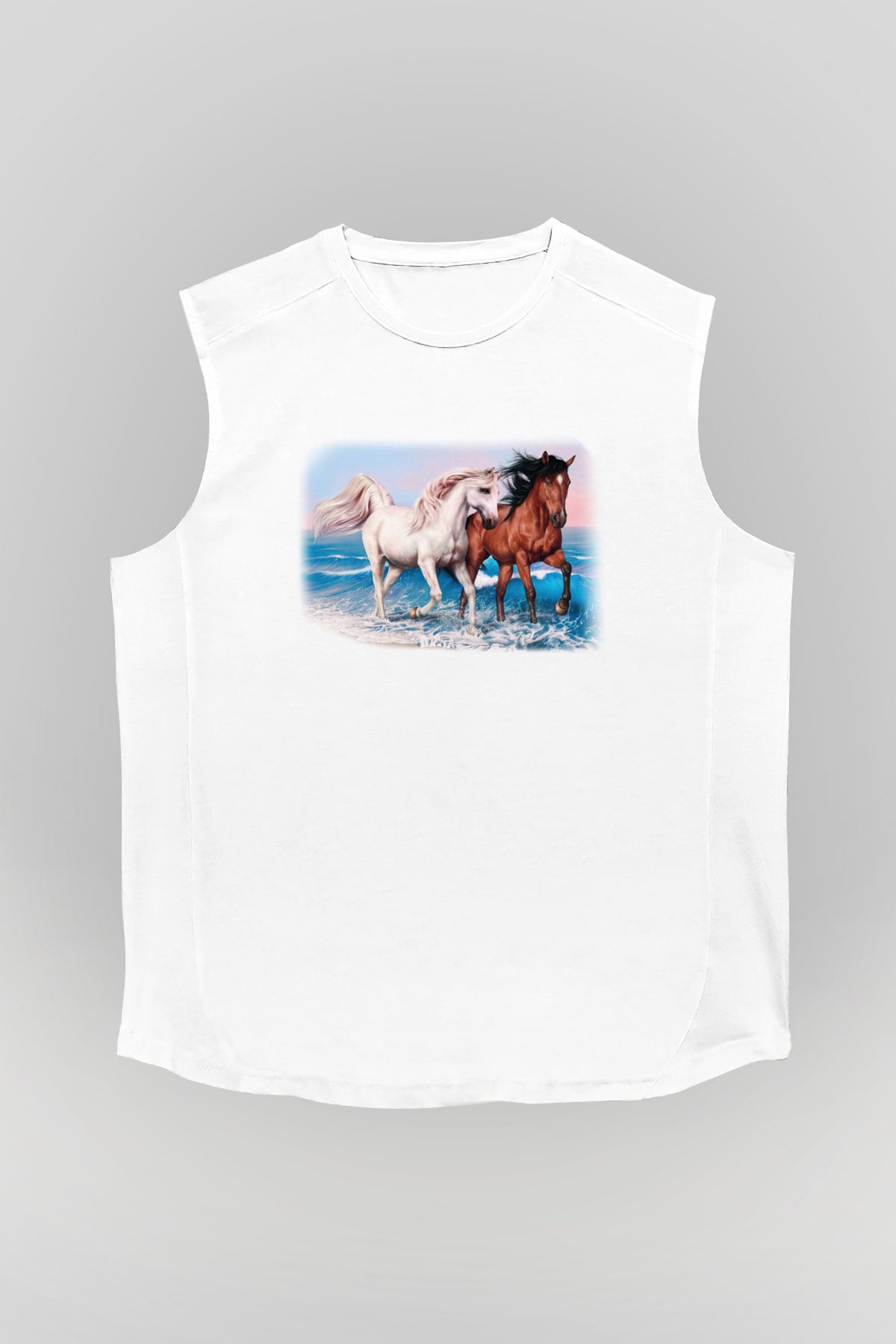 At Beyaz Unisex Kolsuz Tişört