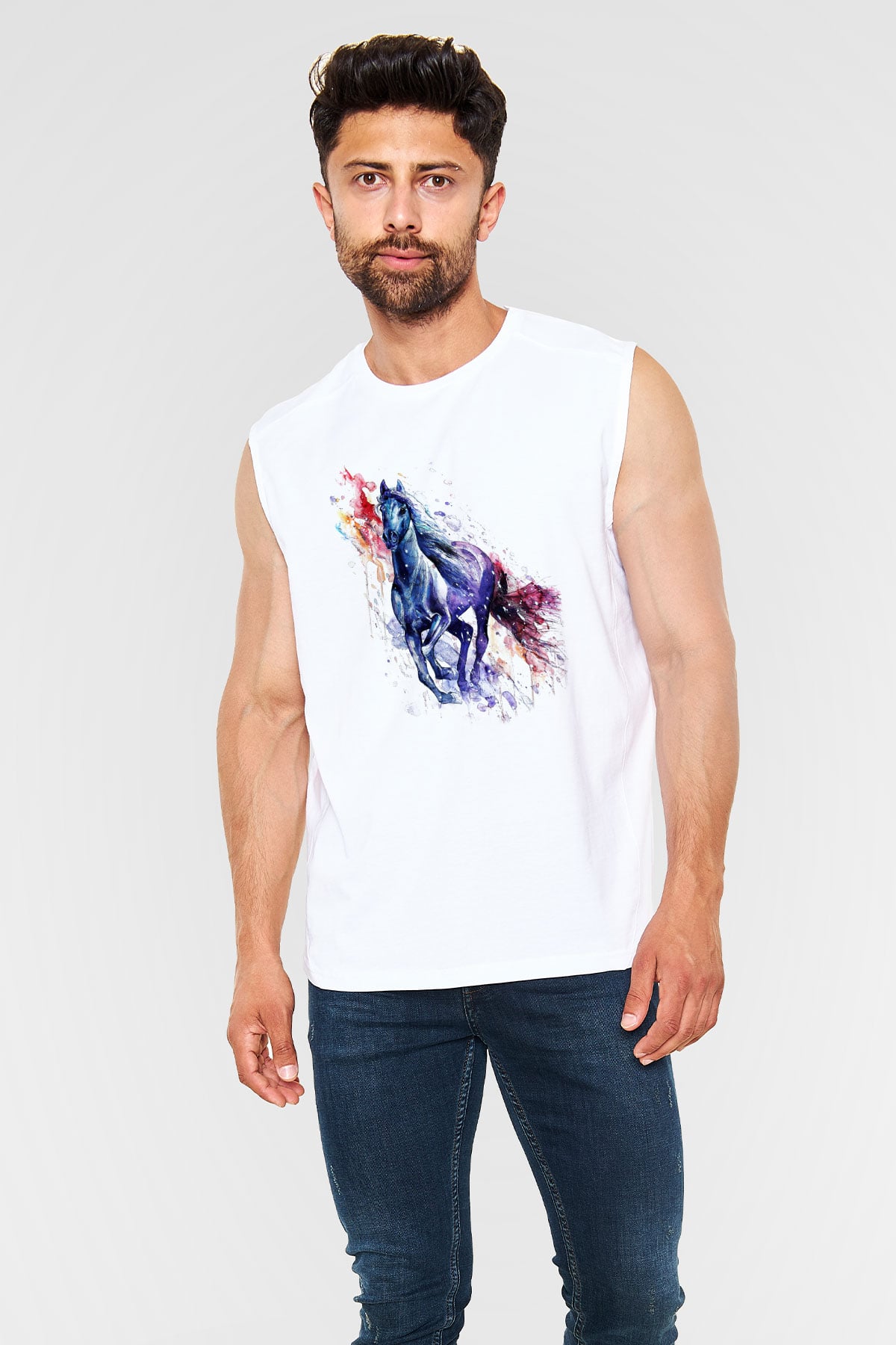 At Beyaz Unisex Kolsuz Tişört