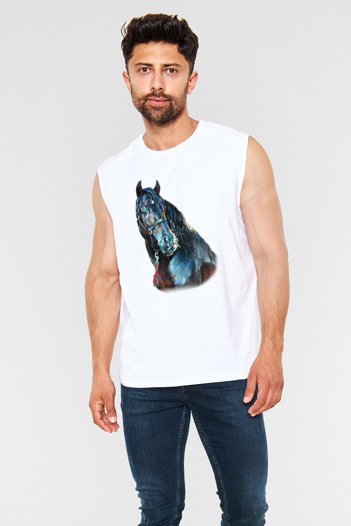At Beyaz Unisex Kolsuz Tişört