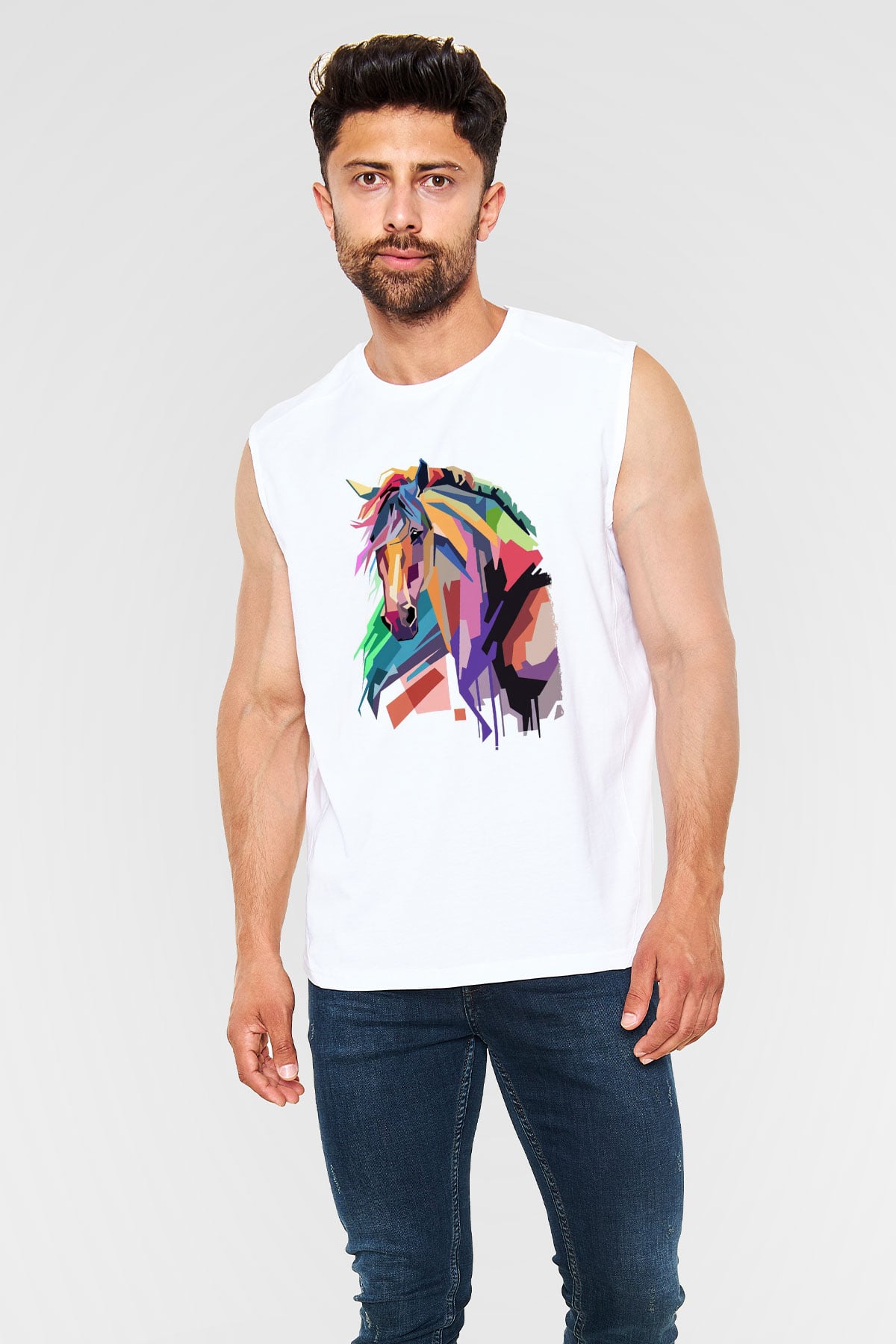 At Beyaz Unisex Kolsuz Tişört