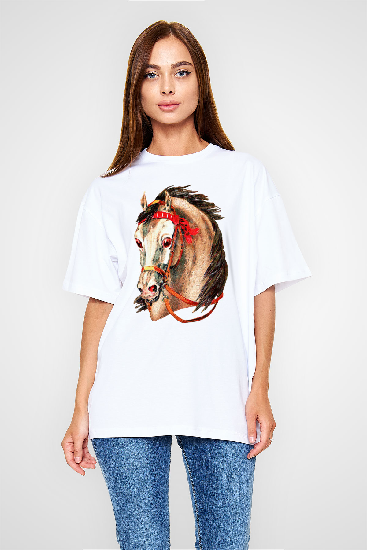 At Beyaz Unisex Oversize Tişört T-Shirt