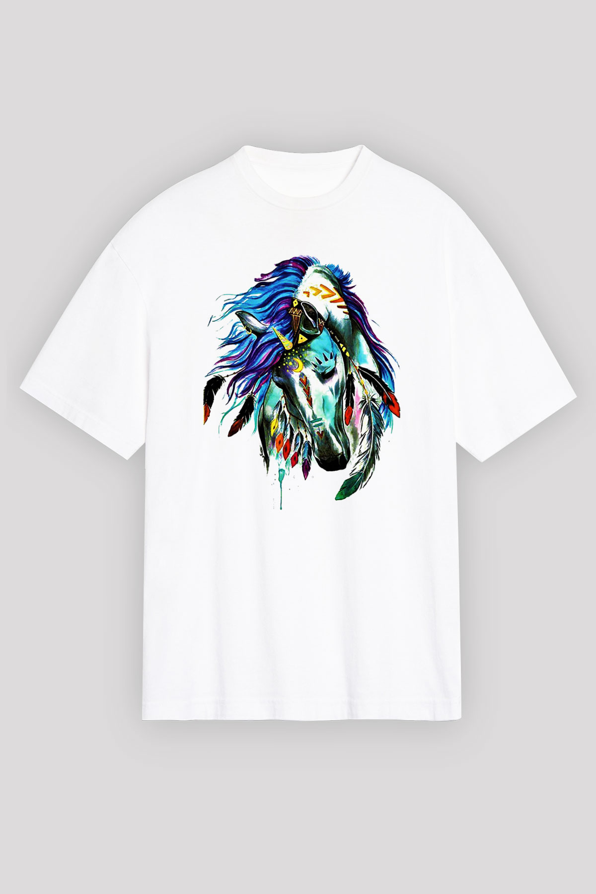 At Beyaz Unisex Oversize Tişört T-Shirt