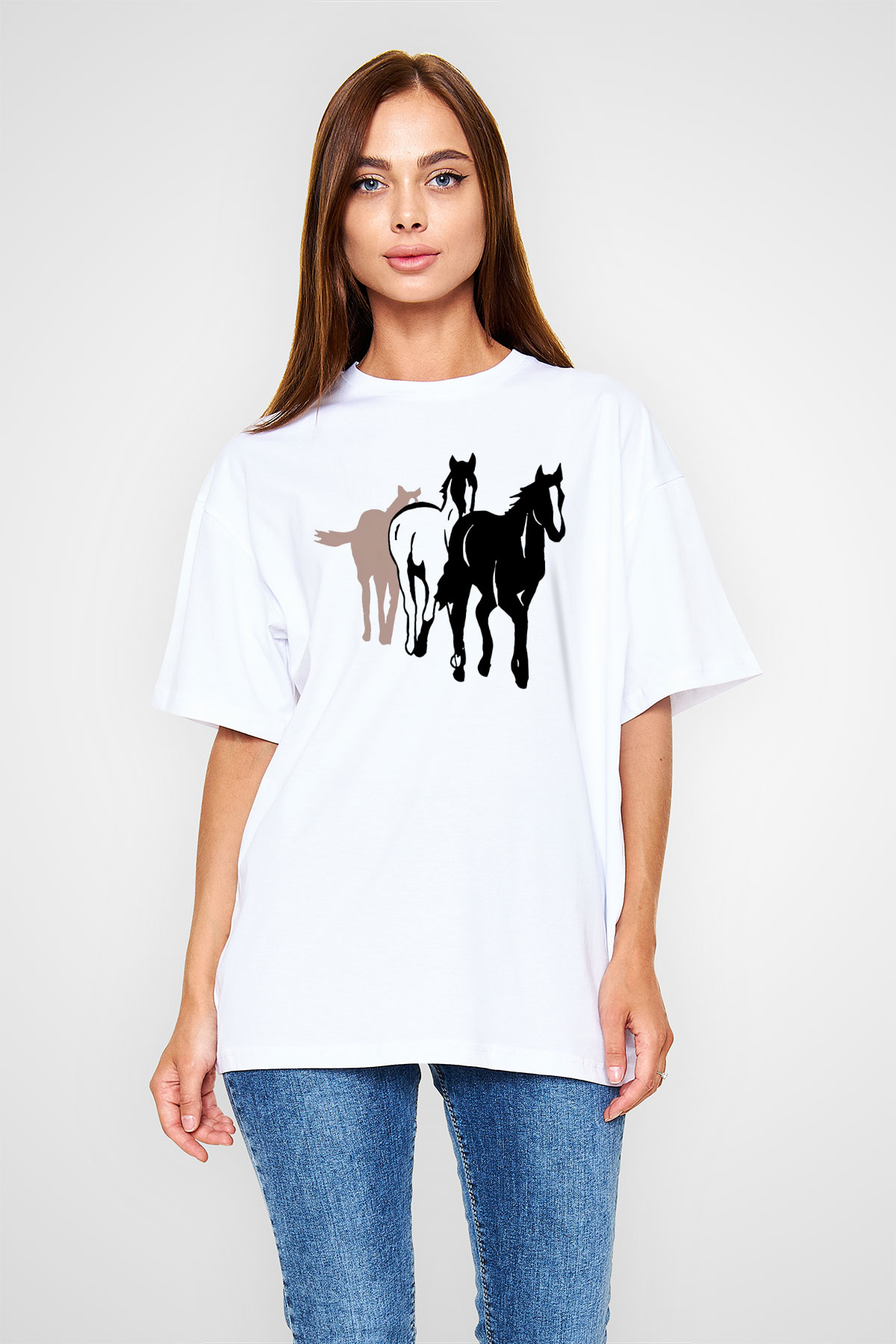 At Beyaz Unisex Oversize Tişört T-Shirt