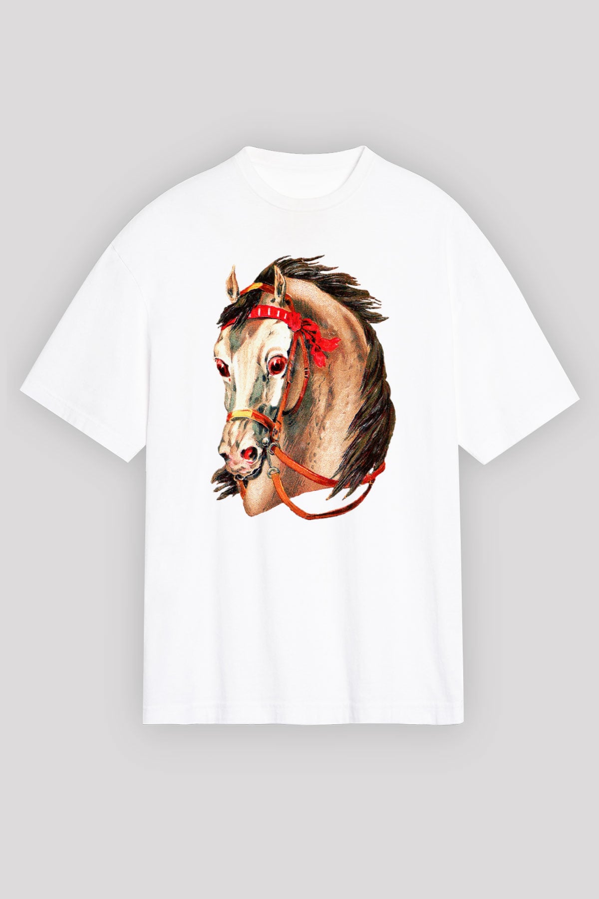 At Beyaz Unisex Oversize Tişört T-Shirt