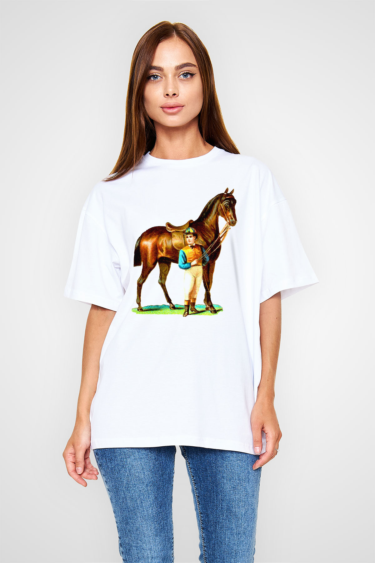At Beyaz Unisex Oversize Tişört T-Shirt