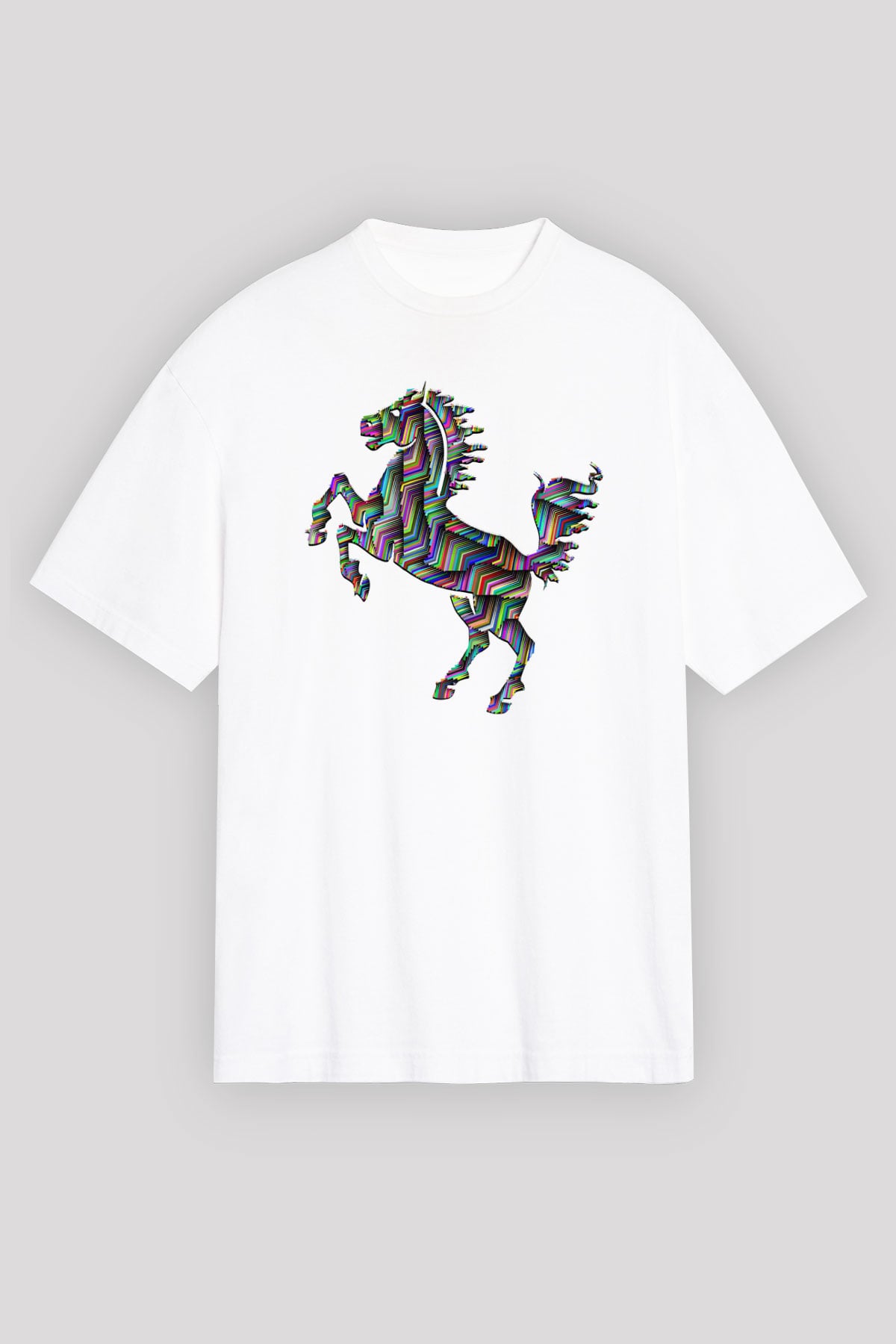 At Beyaz Unisex Oversize Tişört T-Shirt