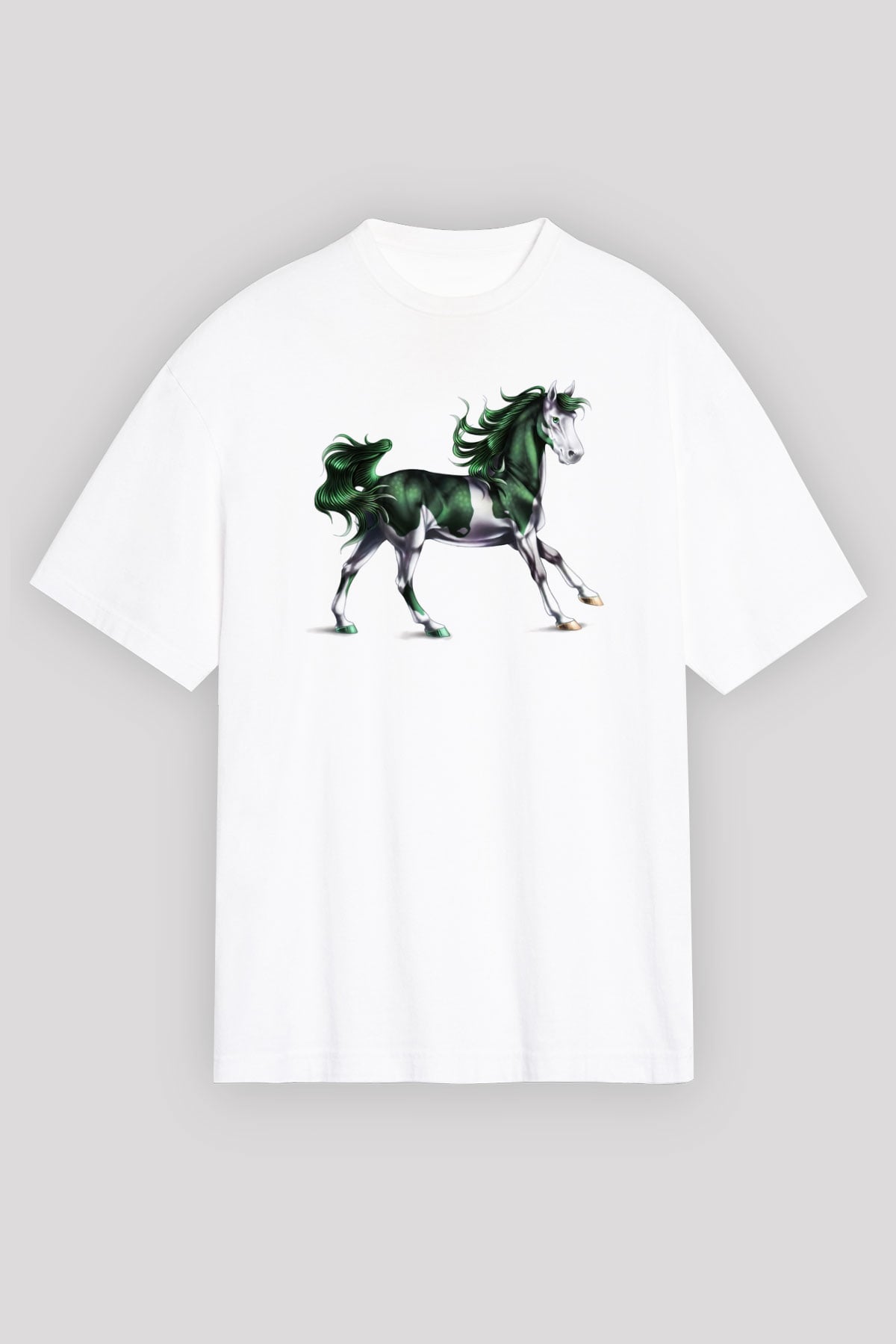 At Beyaz Unisex Oversize Tişört T-Shirt