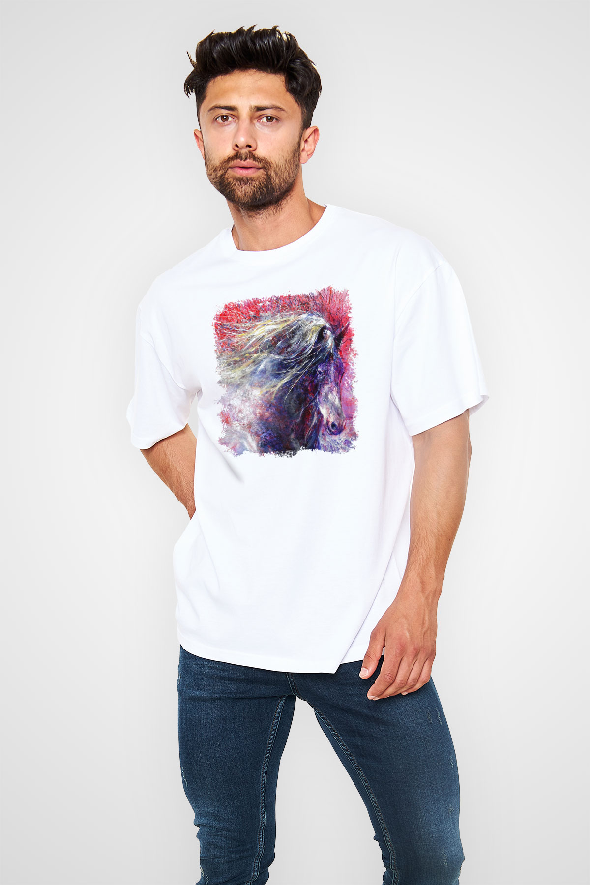 At Beyaz Unisex Oversize Tişört T-Shirt