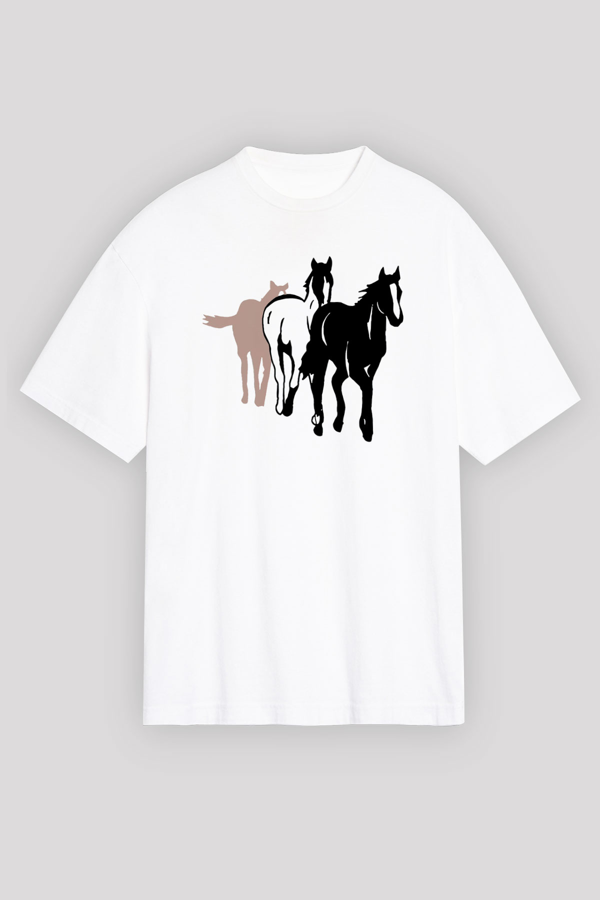 At Beyaz Unisex Oversize Tişört T-Shirt
