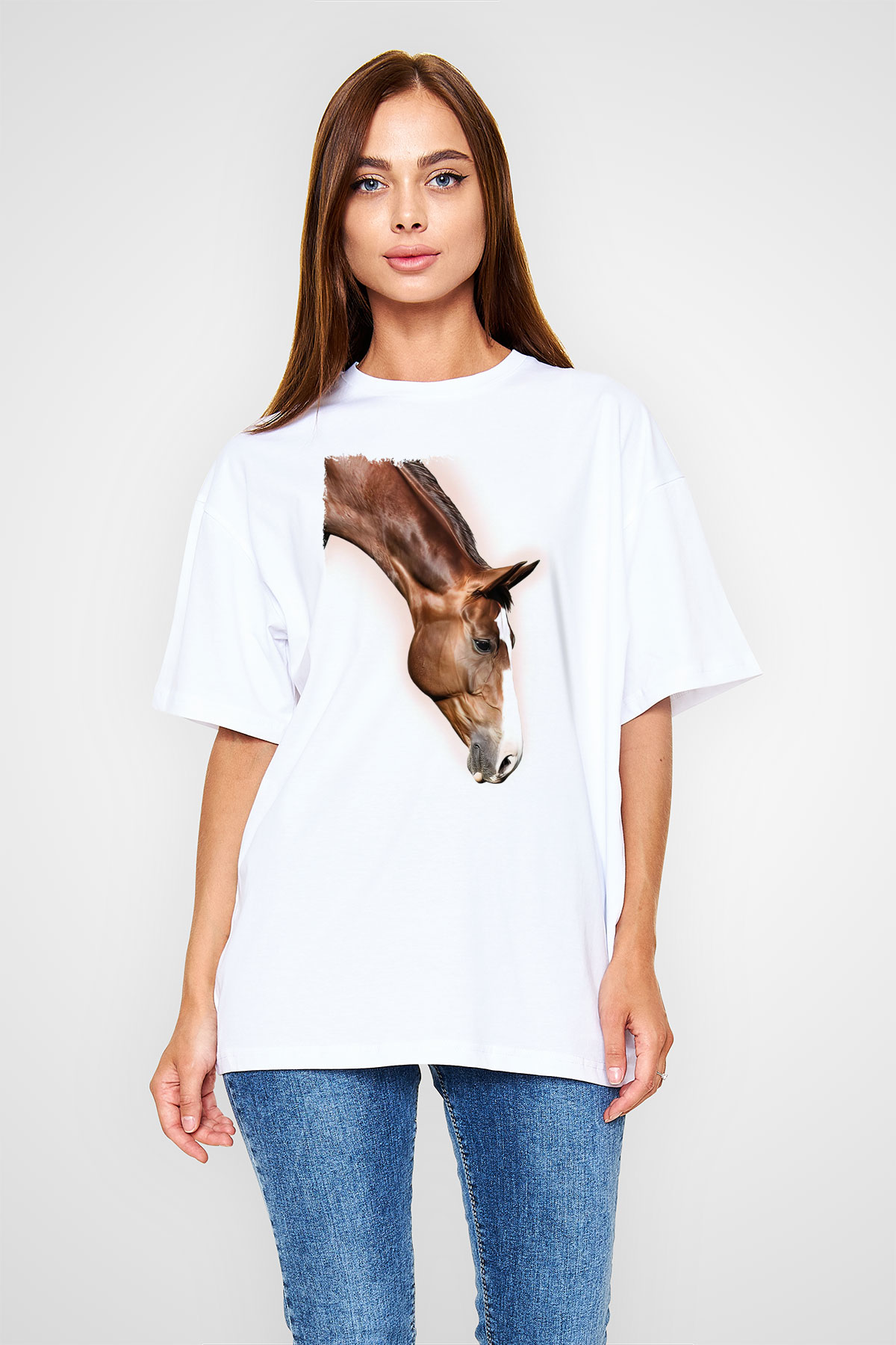 At Beyaz Oversize Tişört Oversize T-shirt - TişörtFabrikası