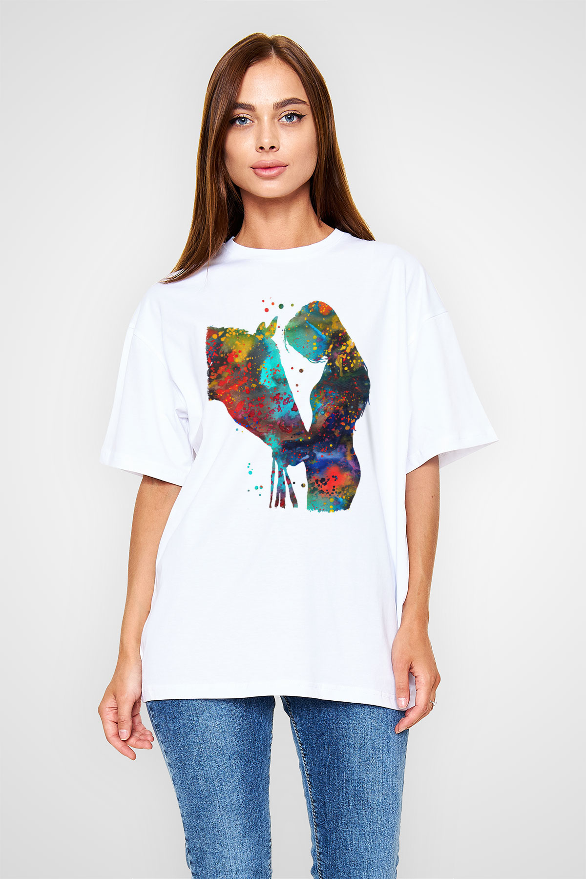At Beyaz Oversize Tişört Oversize T-shirt - TişörtFabrikası