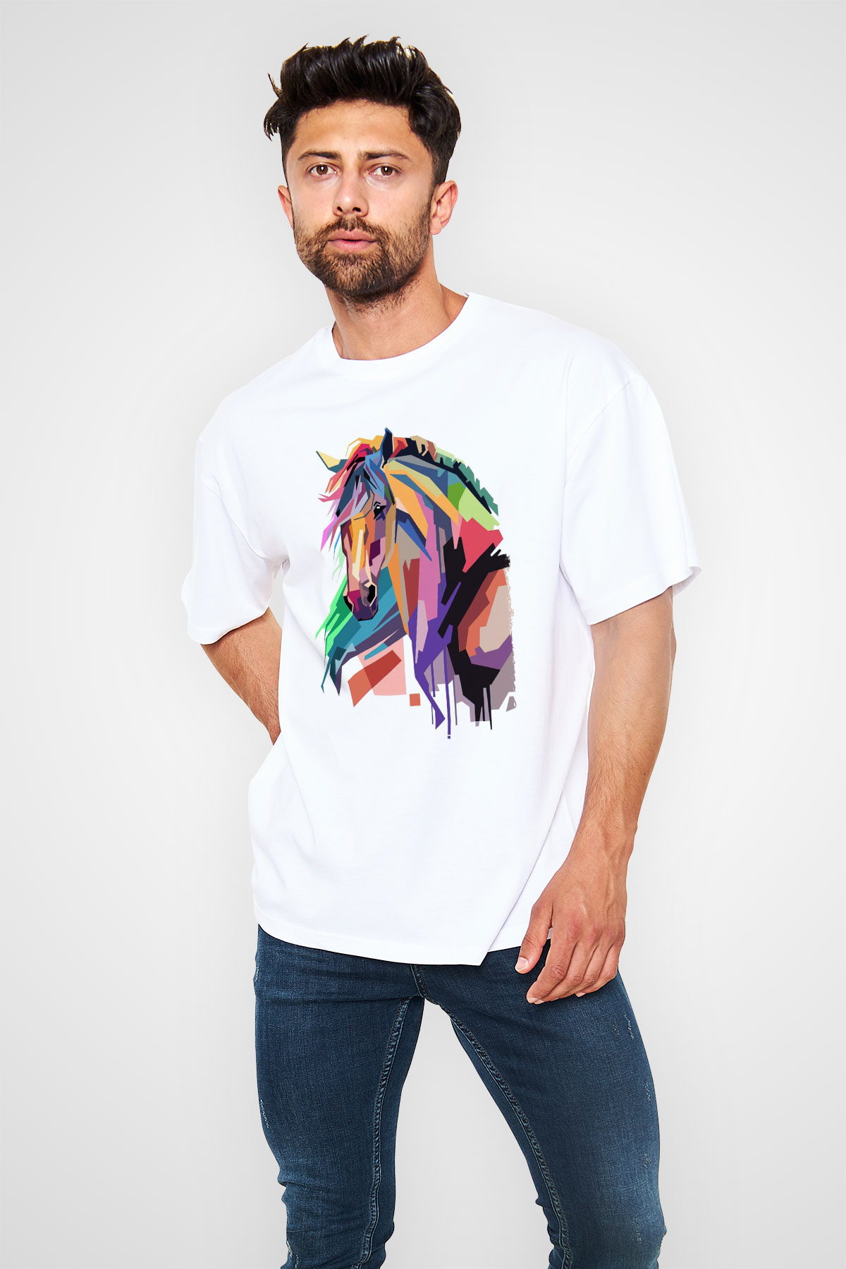 At Beyaz Oversize Tişört Oversize T-shirt - TişörtFabrikası