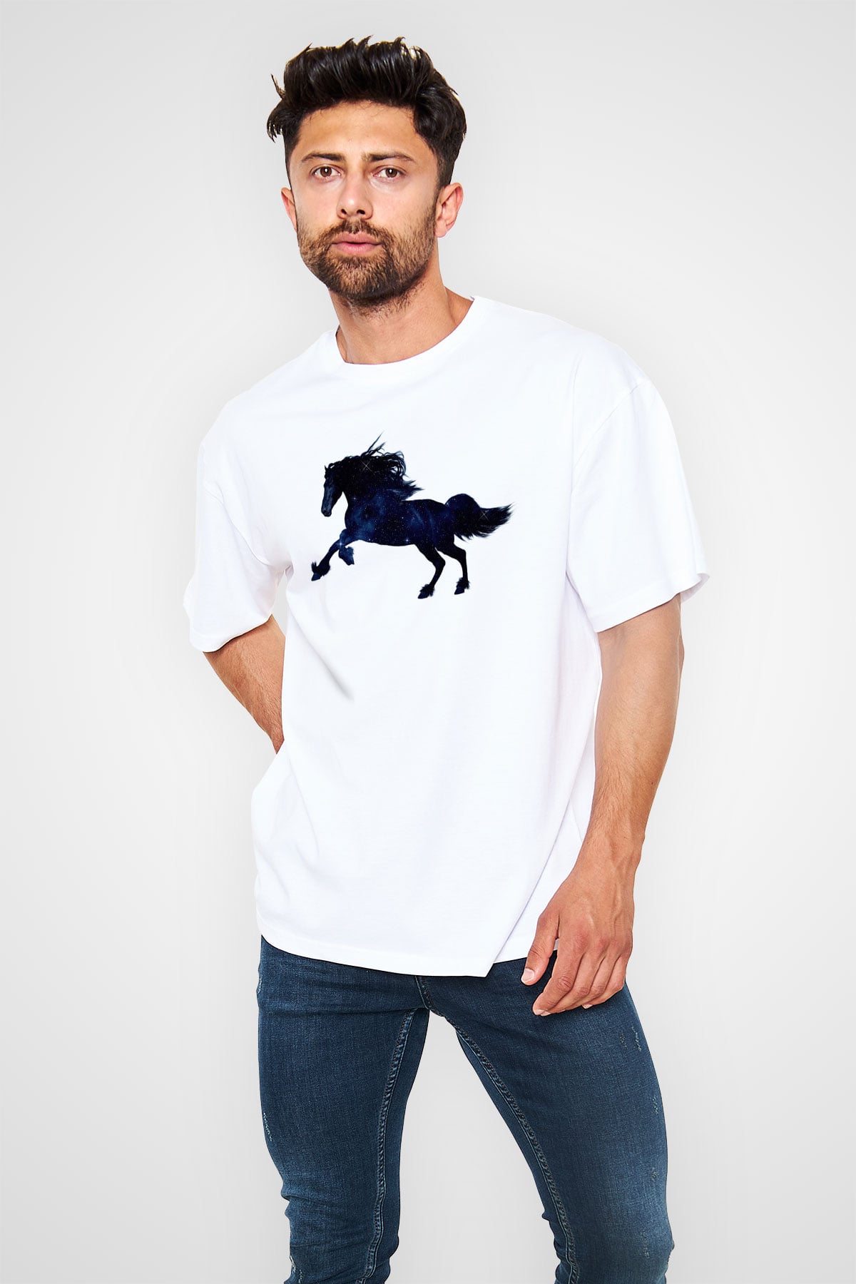 At Beyaz Oversize Tişört Oversize T-shirt - TişörtFabrikası