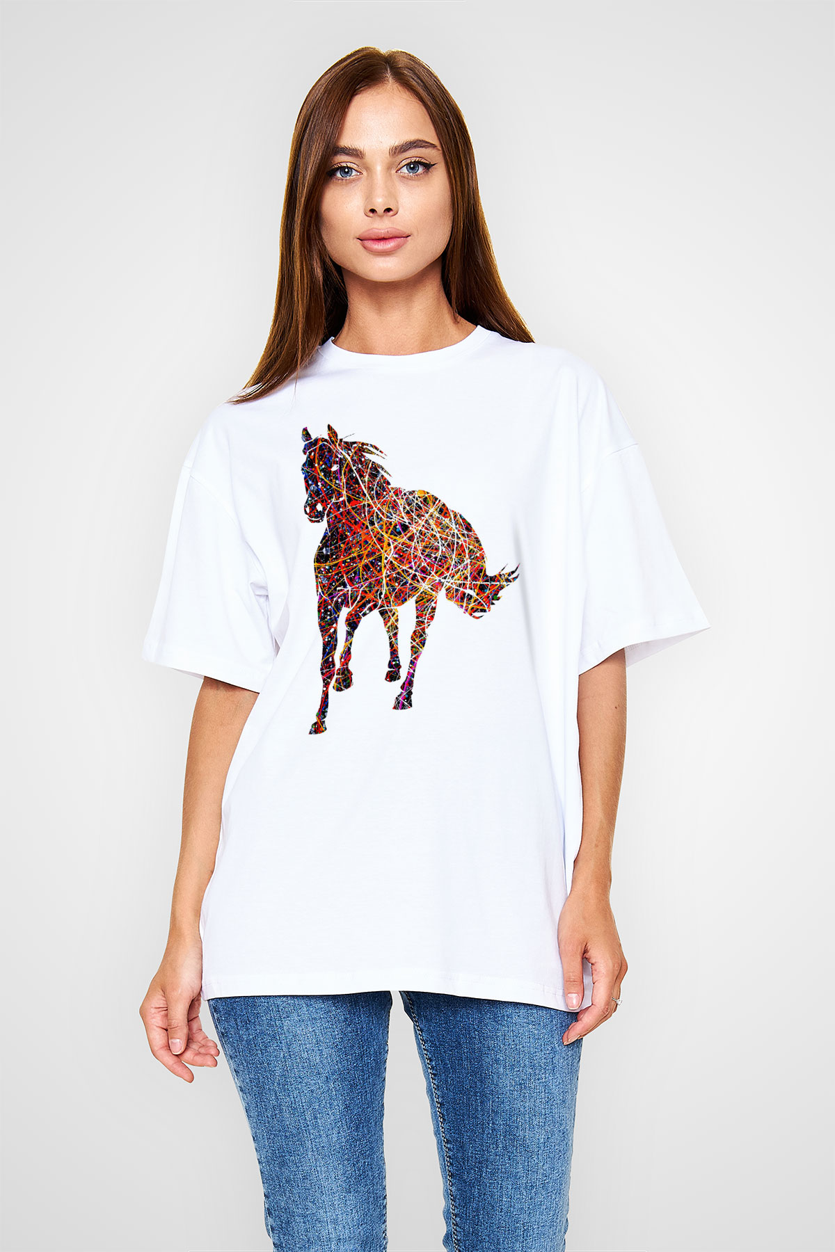 At Beyaz Oversize Tişört Oversize T-shirt - TişörtFabrikası
