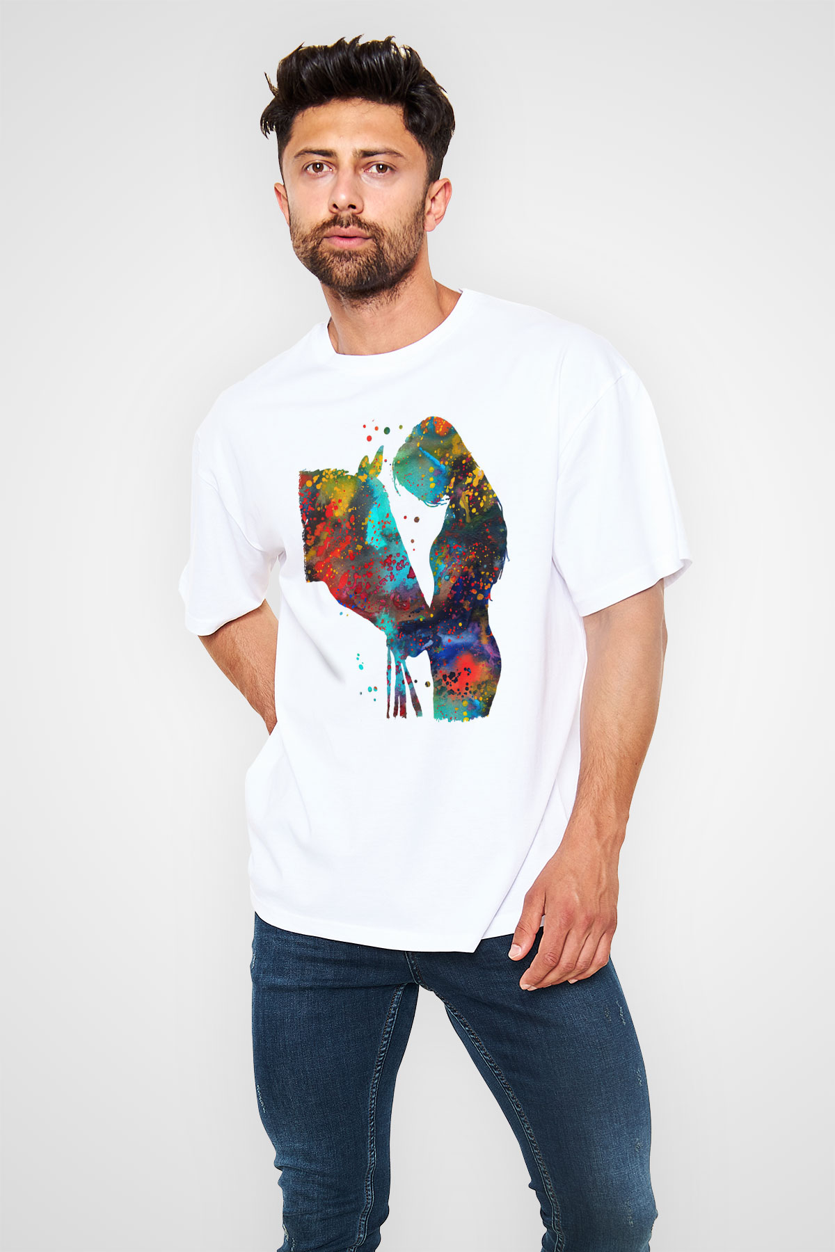 At Beyaz Oversize Tişört Oversize T-shirt - TişörtFabrikası