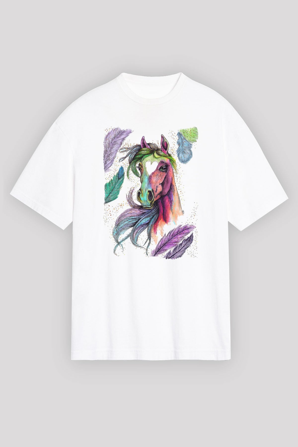 At Beyaz Oversize Tişört Oversize T-shirt - TişörtFabrikası