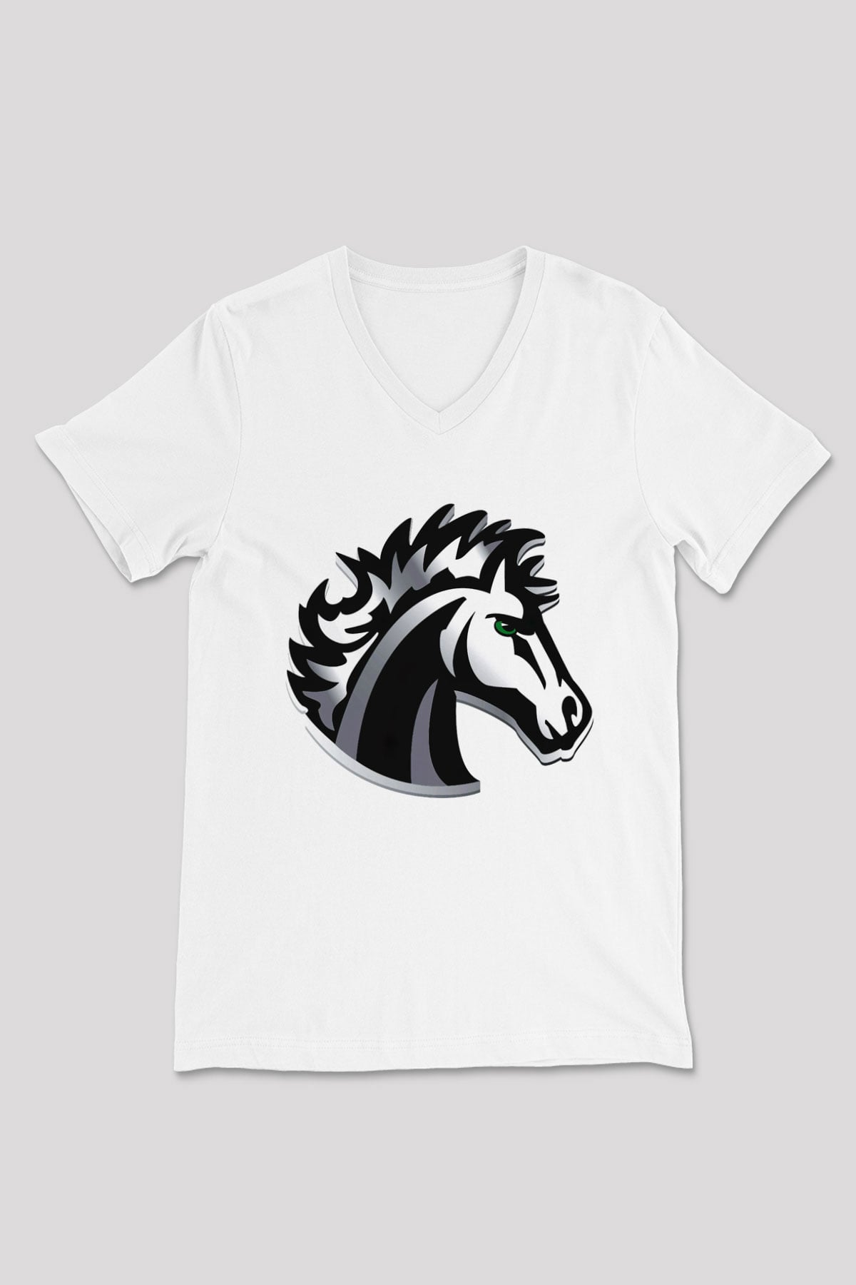 At Beyaz Unisex V Yaka Tişört T-Shirt