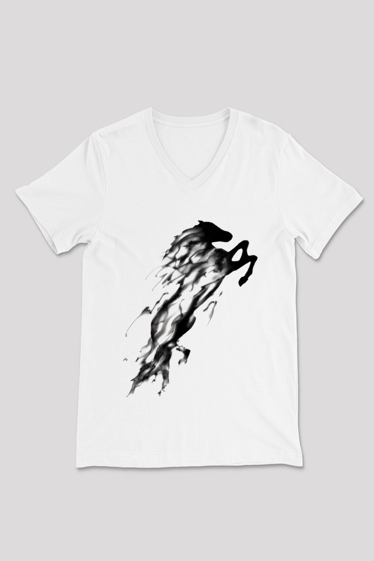 At Beyaz Unisex V Yaka Tişört T-Shirt