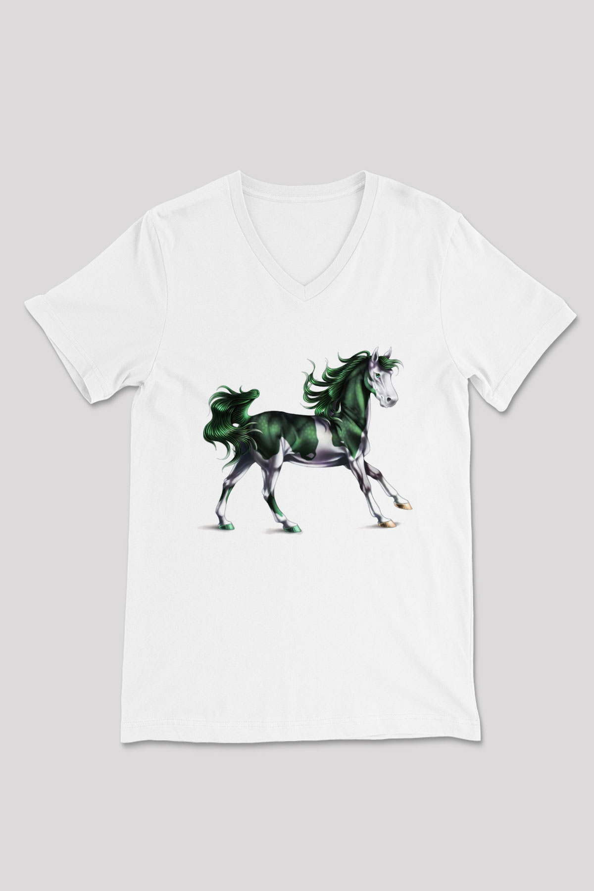 At Beyaz Unisex V Yaka Tişört T-Shirt