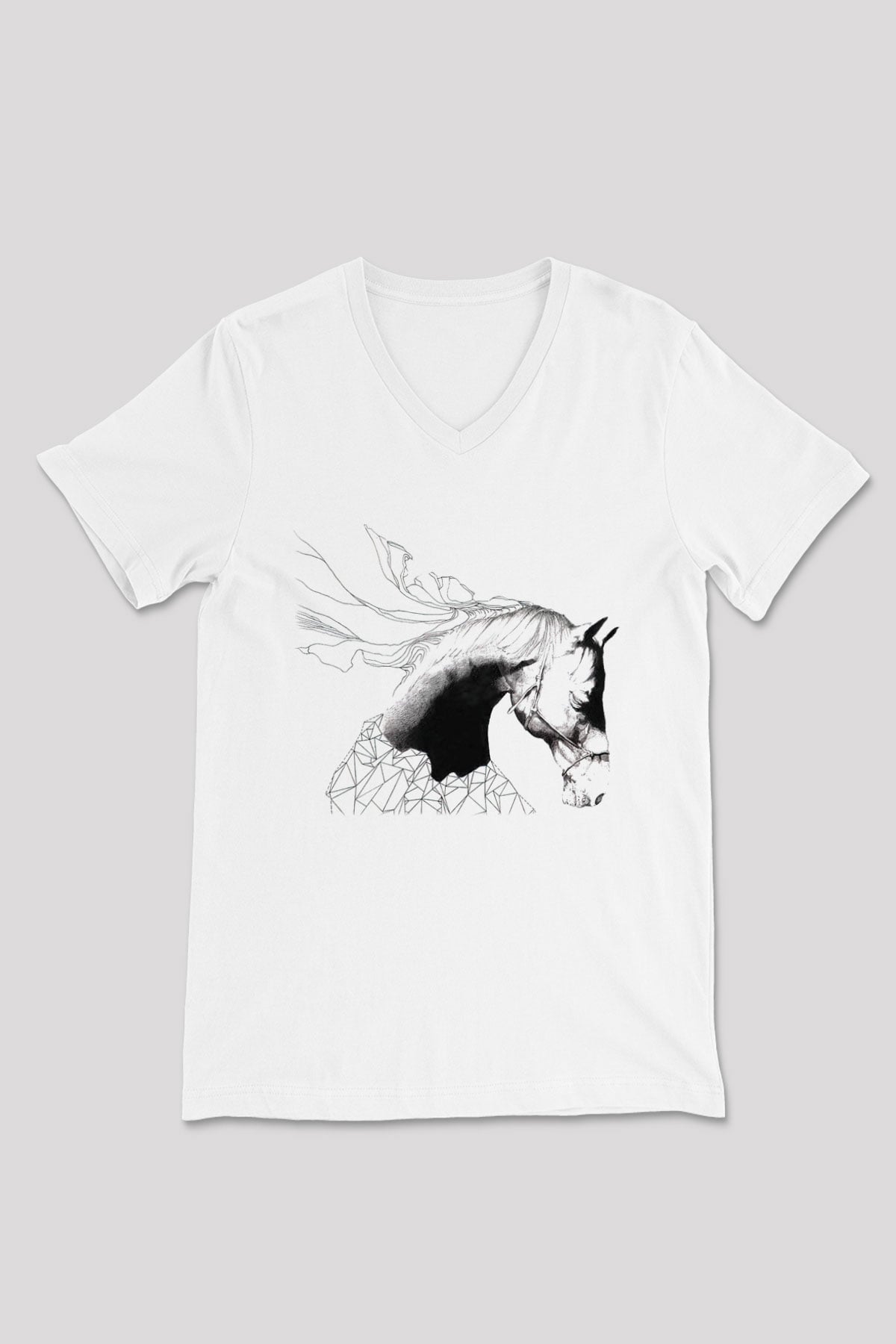 At Beyaz Unisex V Yaka Tişört T-Shirt