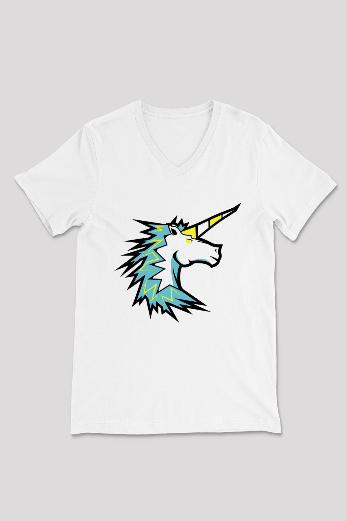 At Beyaz Unisex V Yaka Tişört T-Shirt