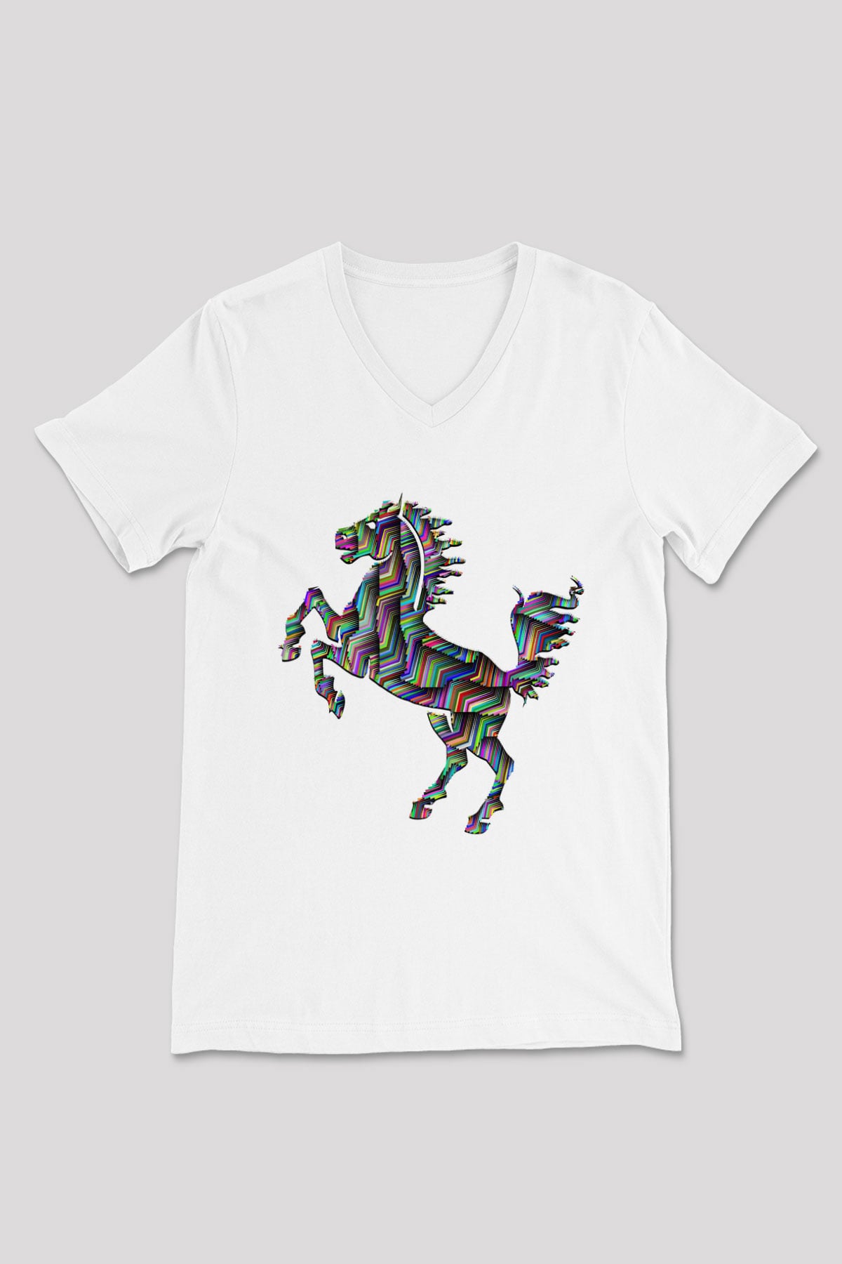At Beyaz Unisex V Yaka Tişört T-Shirt
