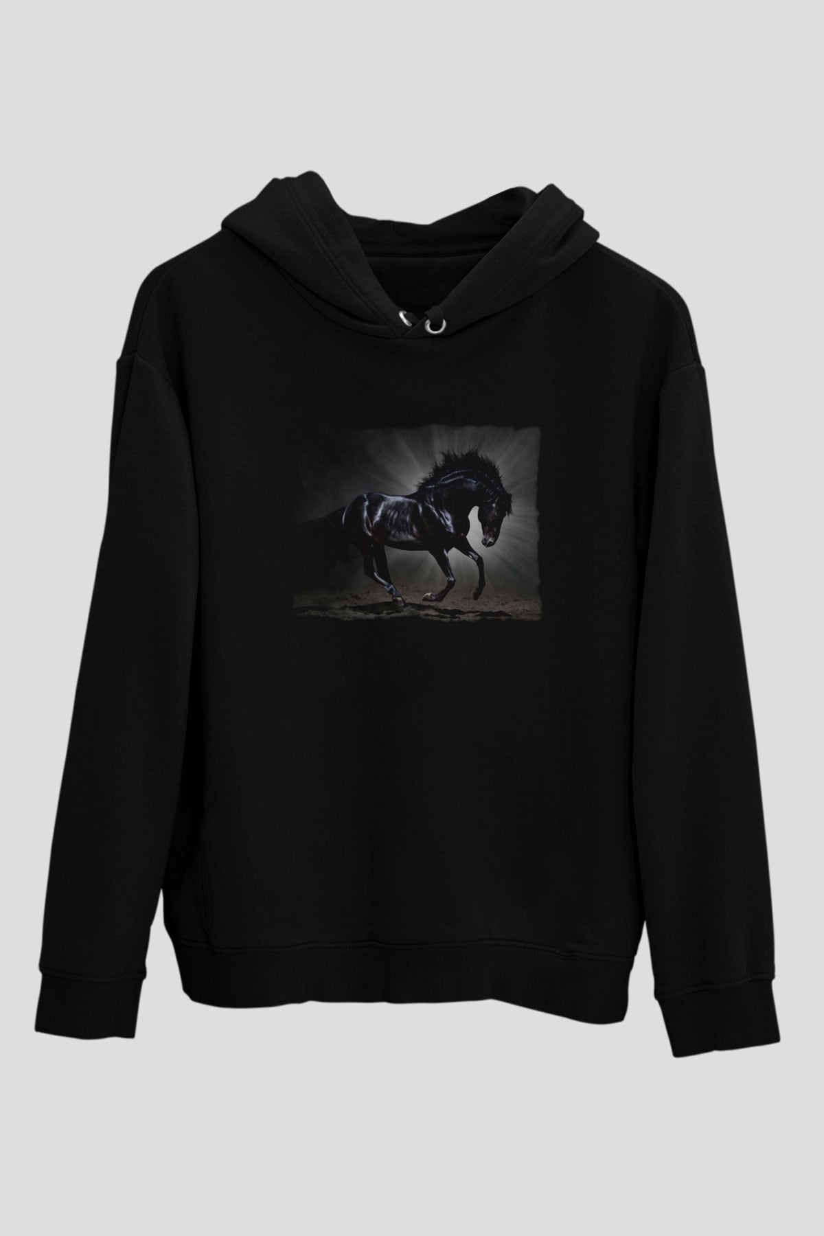 At Siyah Unisex Kapüşonlu Sweatshirt