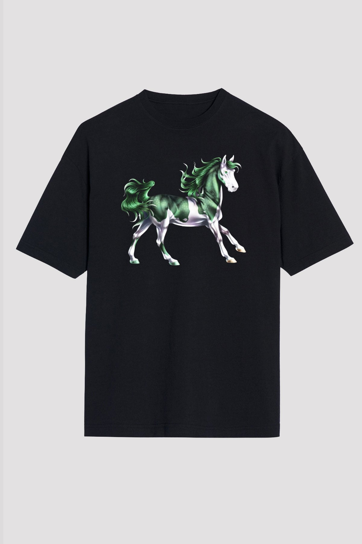 At Siyah Unisex Oversize Tişört T-Shirt