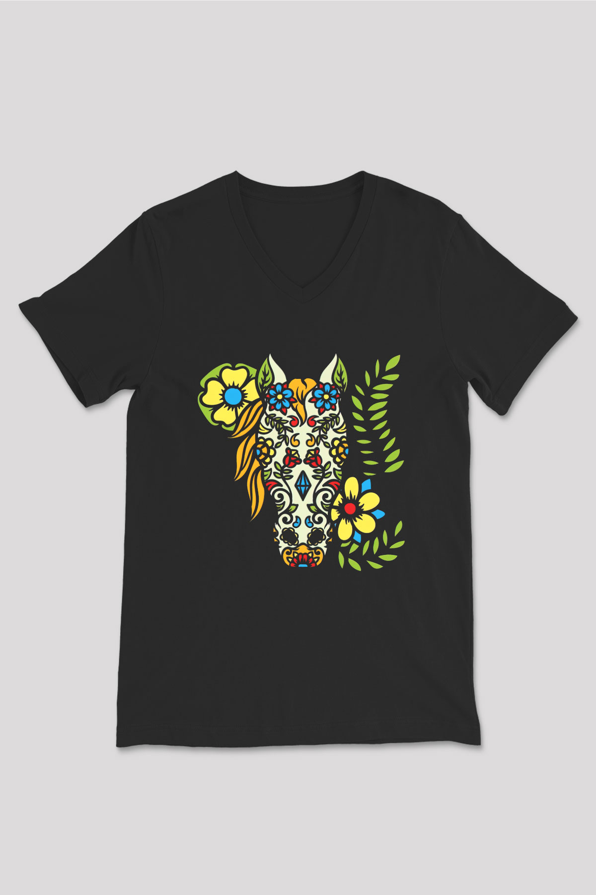 At Siyah Unisex V Yaka Tişört T-Shirt