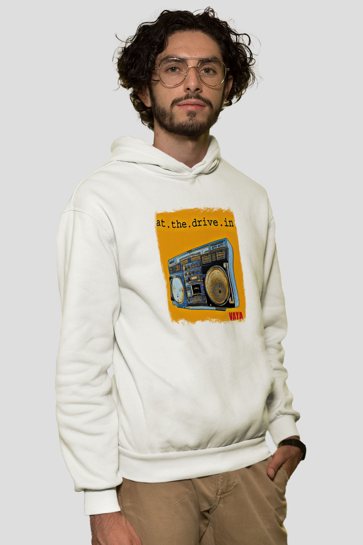 At the Drive-In Baskılı Unisex Beyaz Hoodie