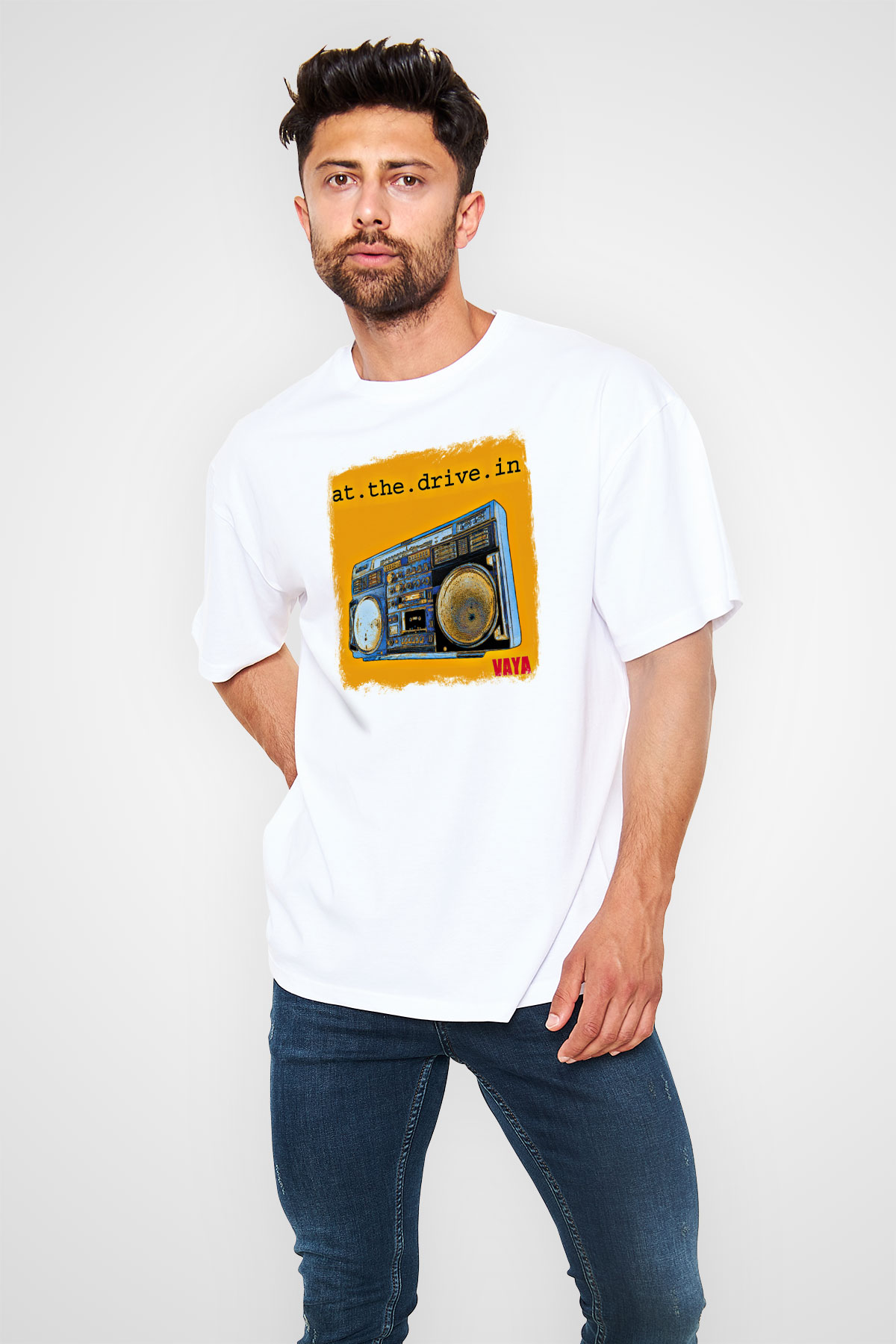 At the Drive-In Baskılı Unisex Beyaz Oversize Tişört