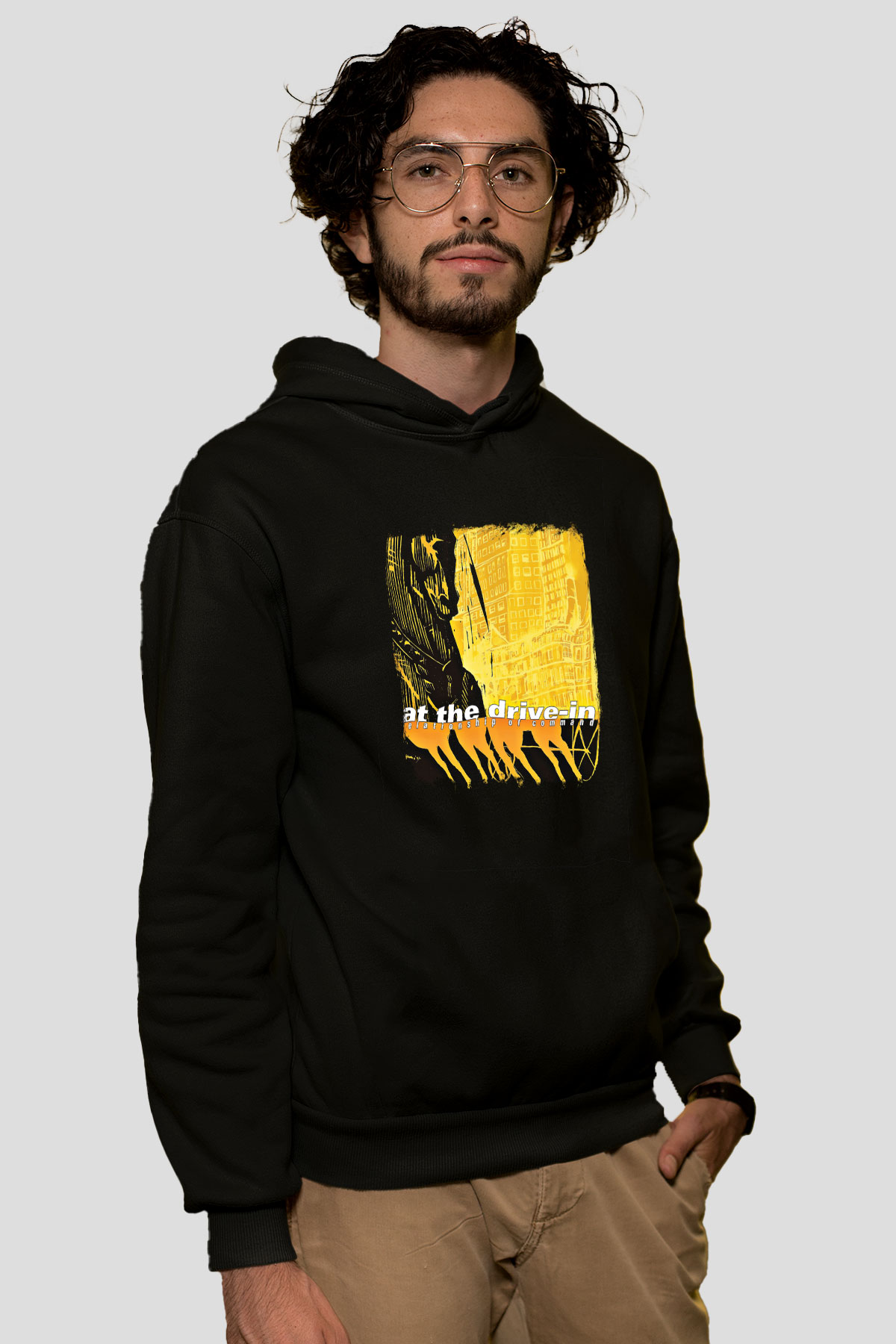 At the Drive-In Baskılı Unisex Siyah Hoodie