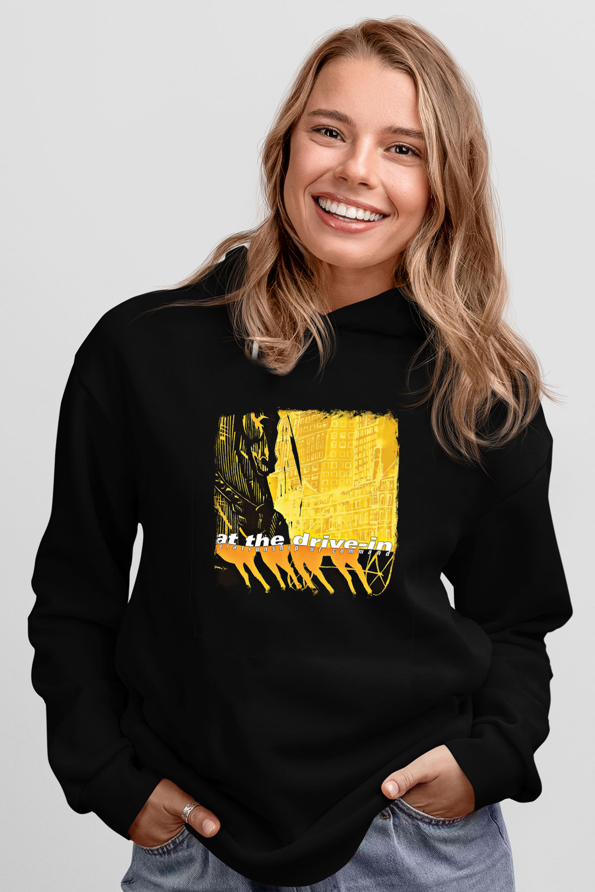 At the Drive-In Baskılı Unisex Siyah Hoodie