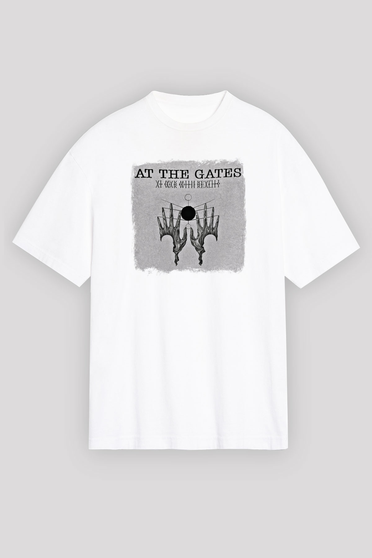 At The Gates Baskılı Unisex Beyaz Oversize Tişört