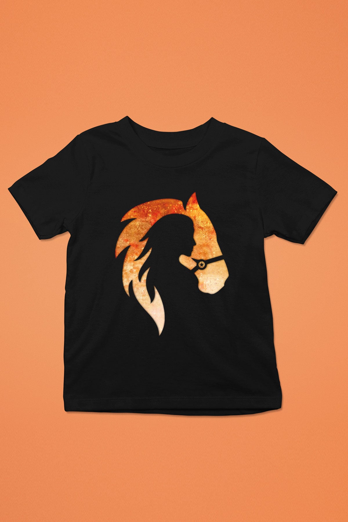 At ve Kız Baskılı Unisex Siyah  Çocuk Tişört