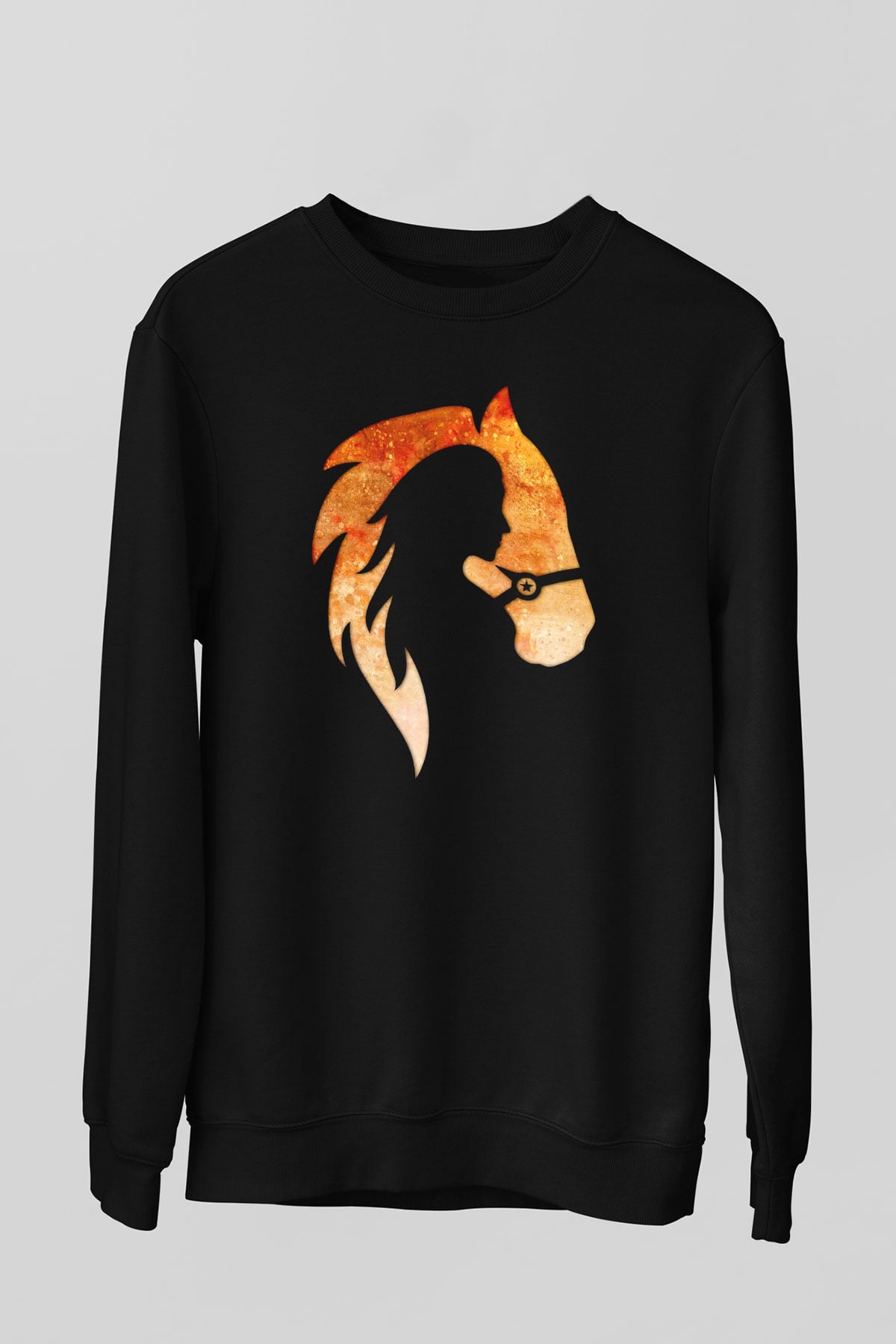 At ve Kız Baskılı Unisex Siyah  Sweatshirt