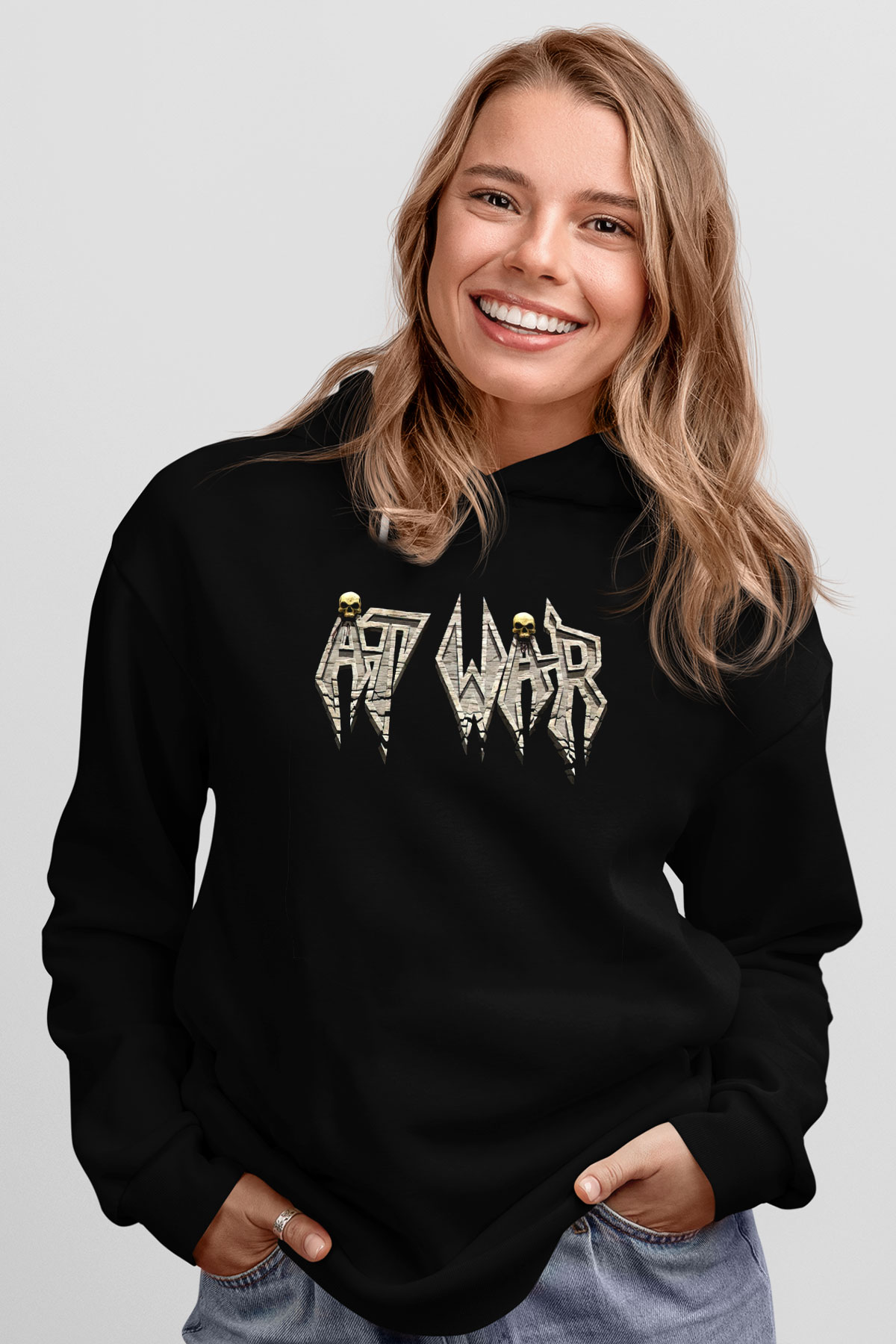 At War Siyah Unisex Kapüşonlu Sweatshirt