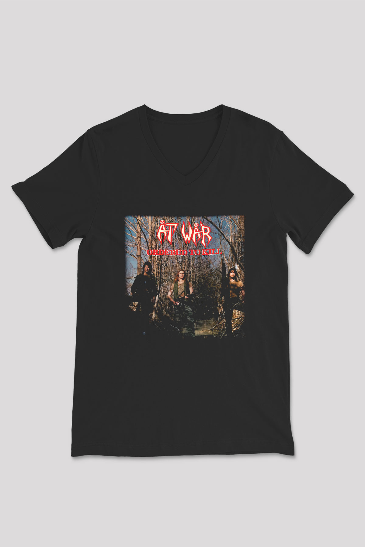 At War Siyah Unisex V Yaka Tişört T-Shirt