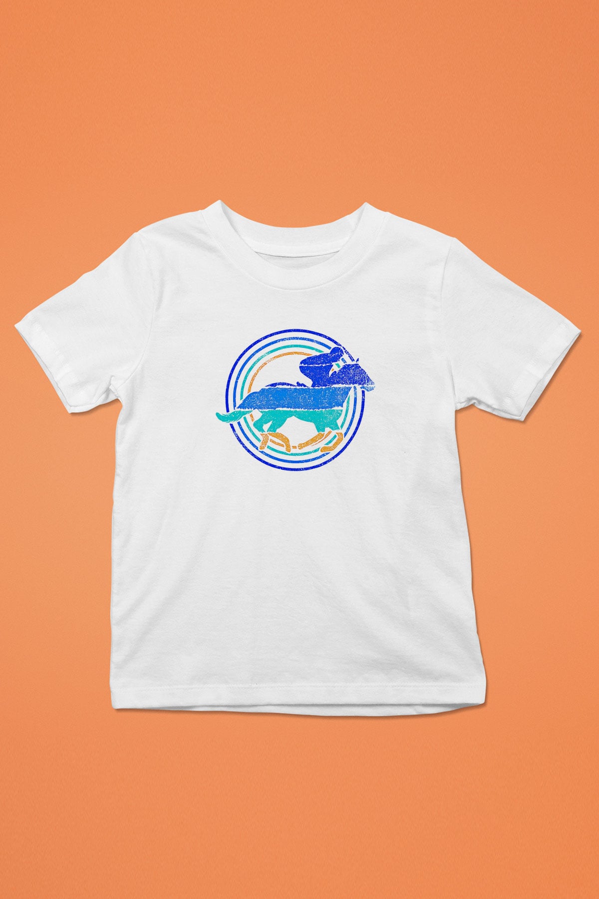At Yarışı Baskılı Unisex Beyaz Çocuk Tişört - Tshirt