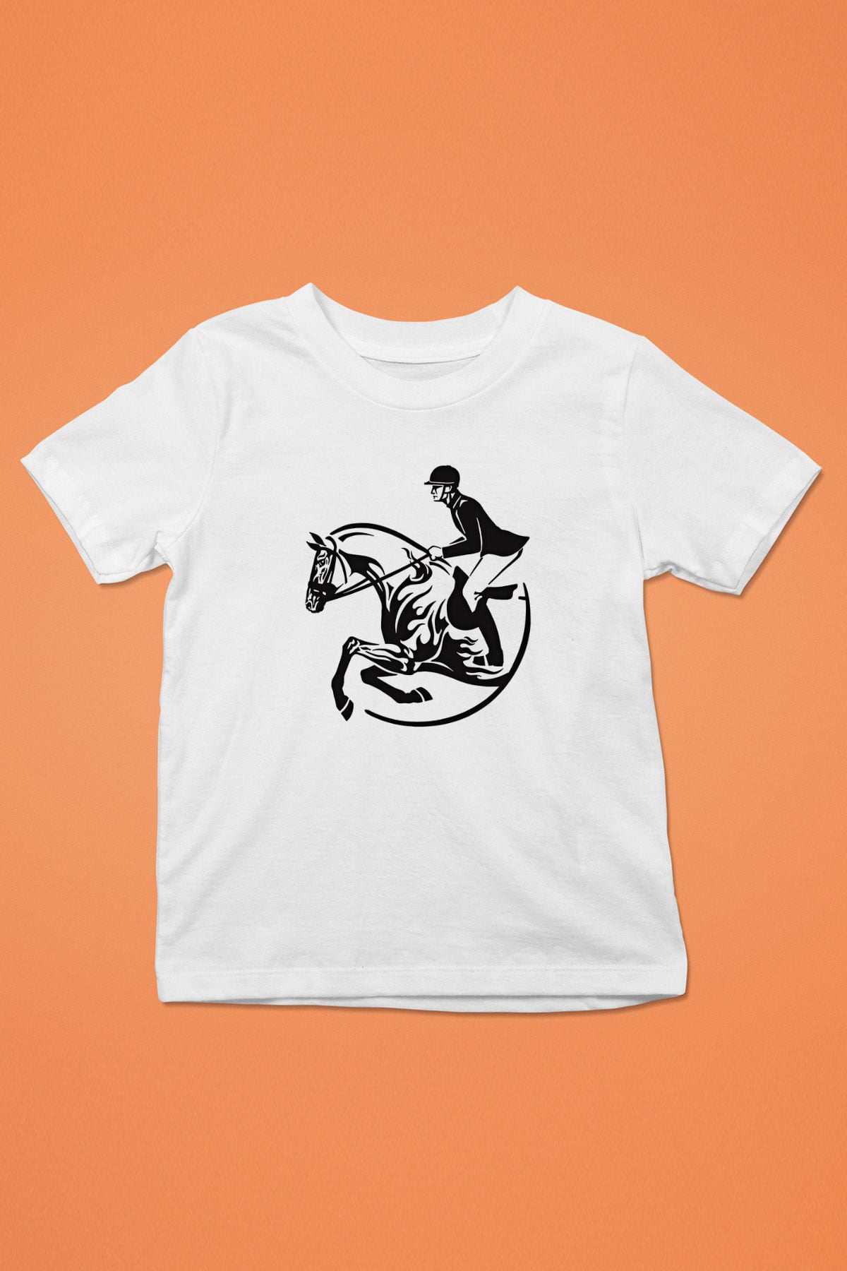 At Yarışı Baskılı Unisex Beyaz Çocuk Tişört - Tshirt