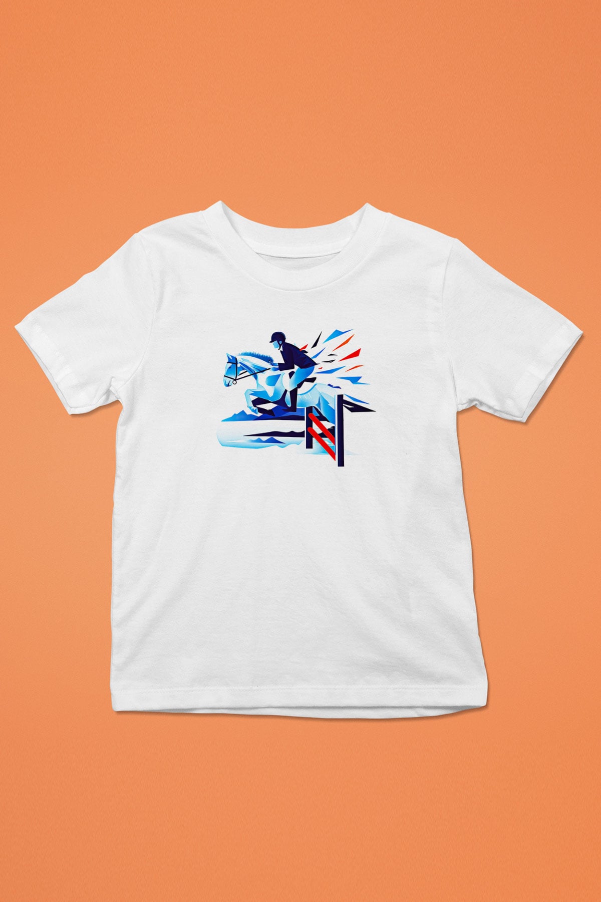 At Yarışı Baskılı Unisex Beyaz Çocuk Tişört - Tshirt