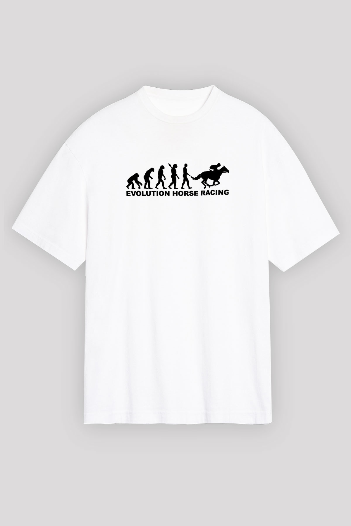 At Yarışı Baskılı Unisex Beyaz Oversize Tişört - Tshirt