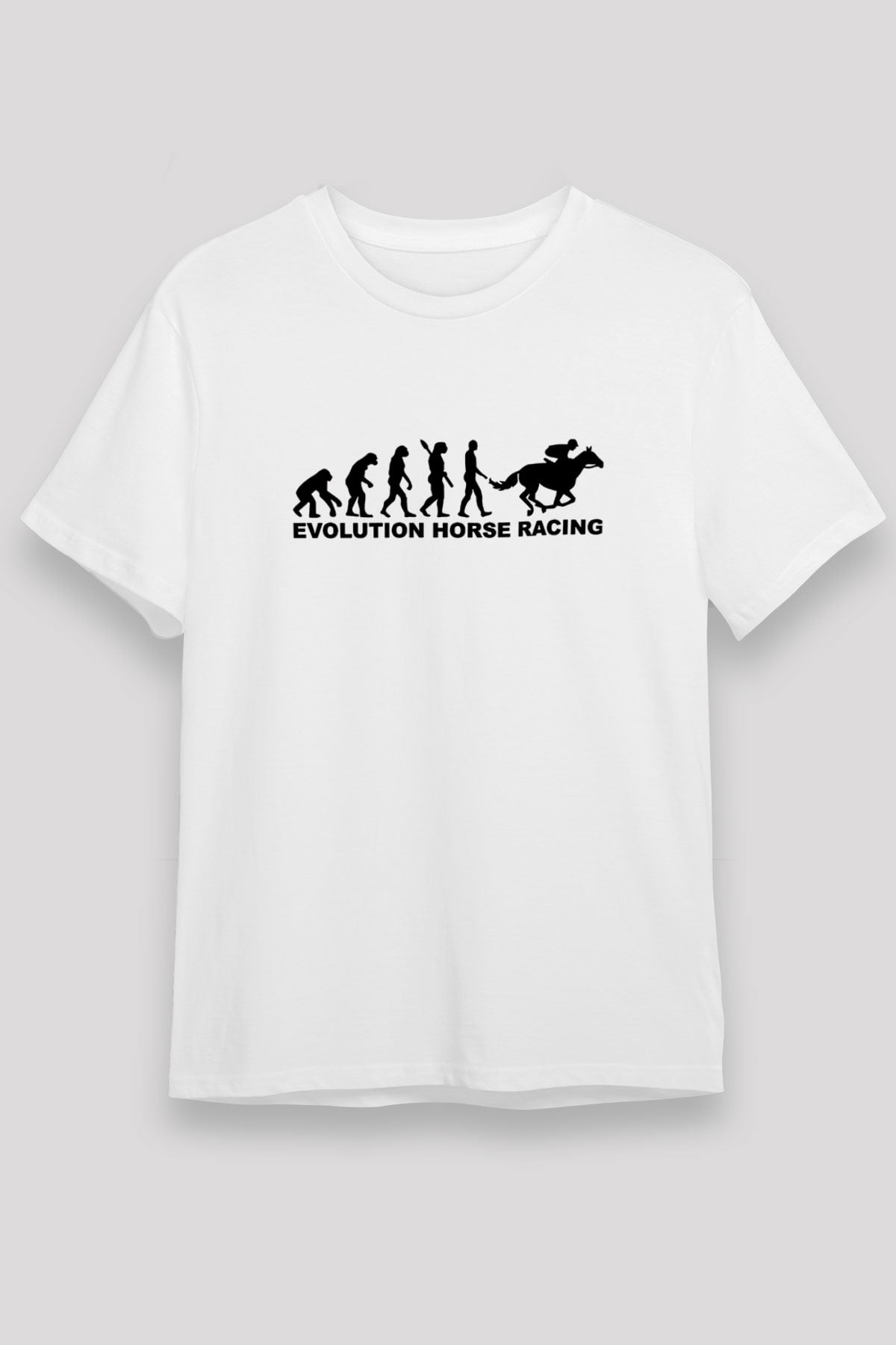 At Yarışı Baskılı Unisex Beyaz Tişört - Tshirt