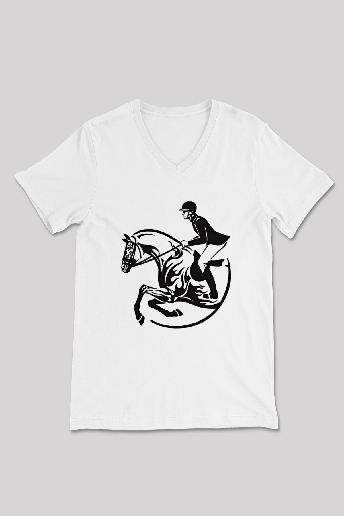 At Yarışı Baskılı Unisex V Yaka Tişört - Tshirt
